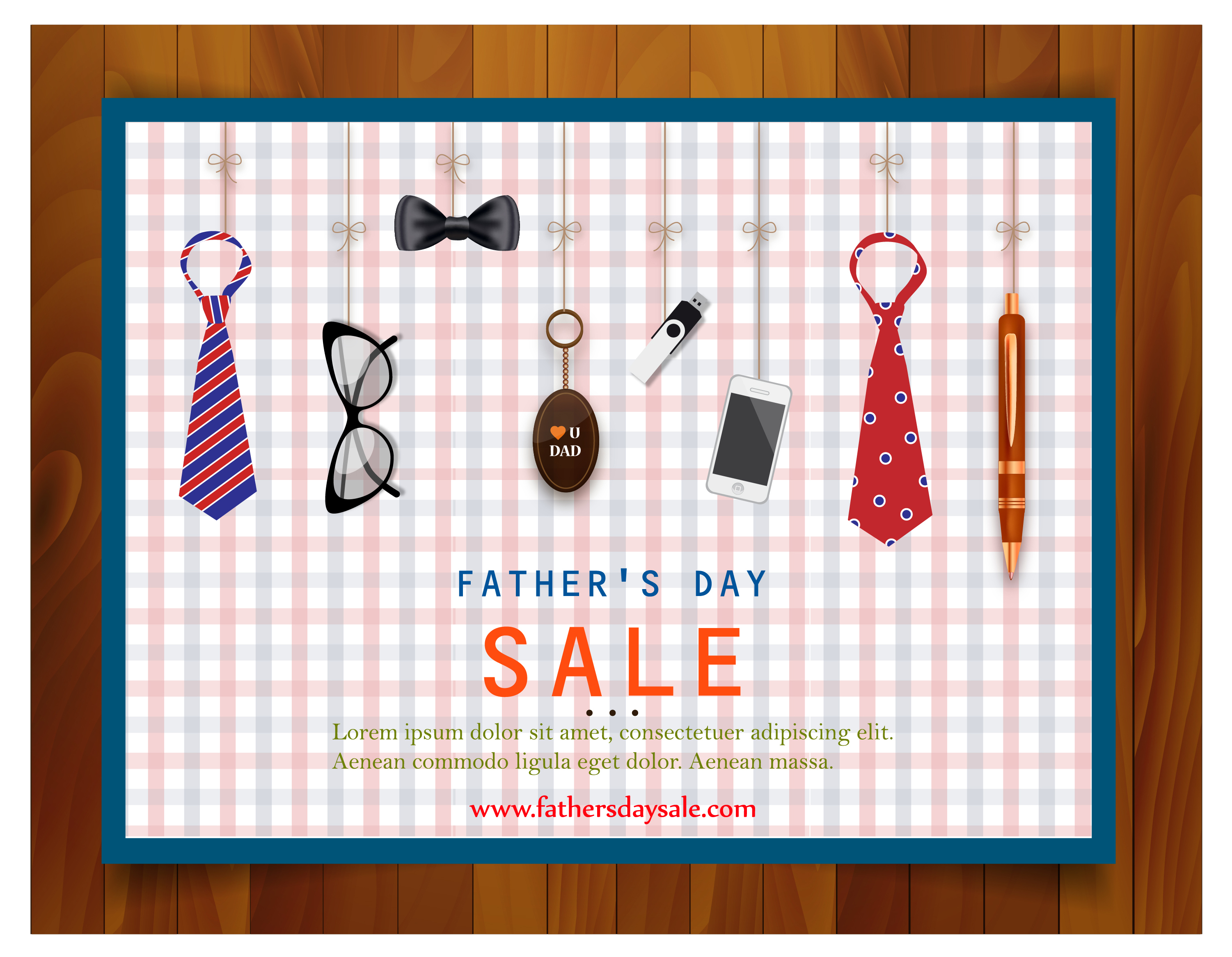 father day sale promotion illustration with gifts icons