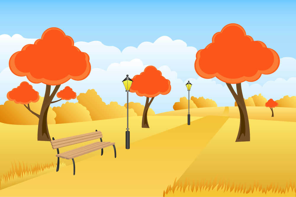 beautiful autumn scenery vector illustration with cartoon style