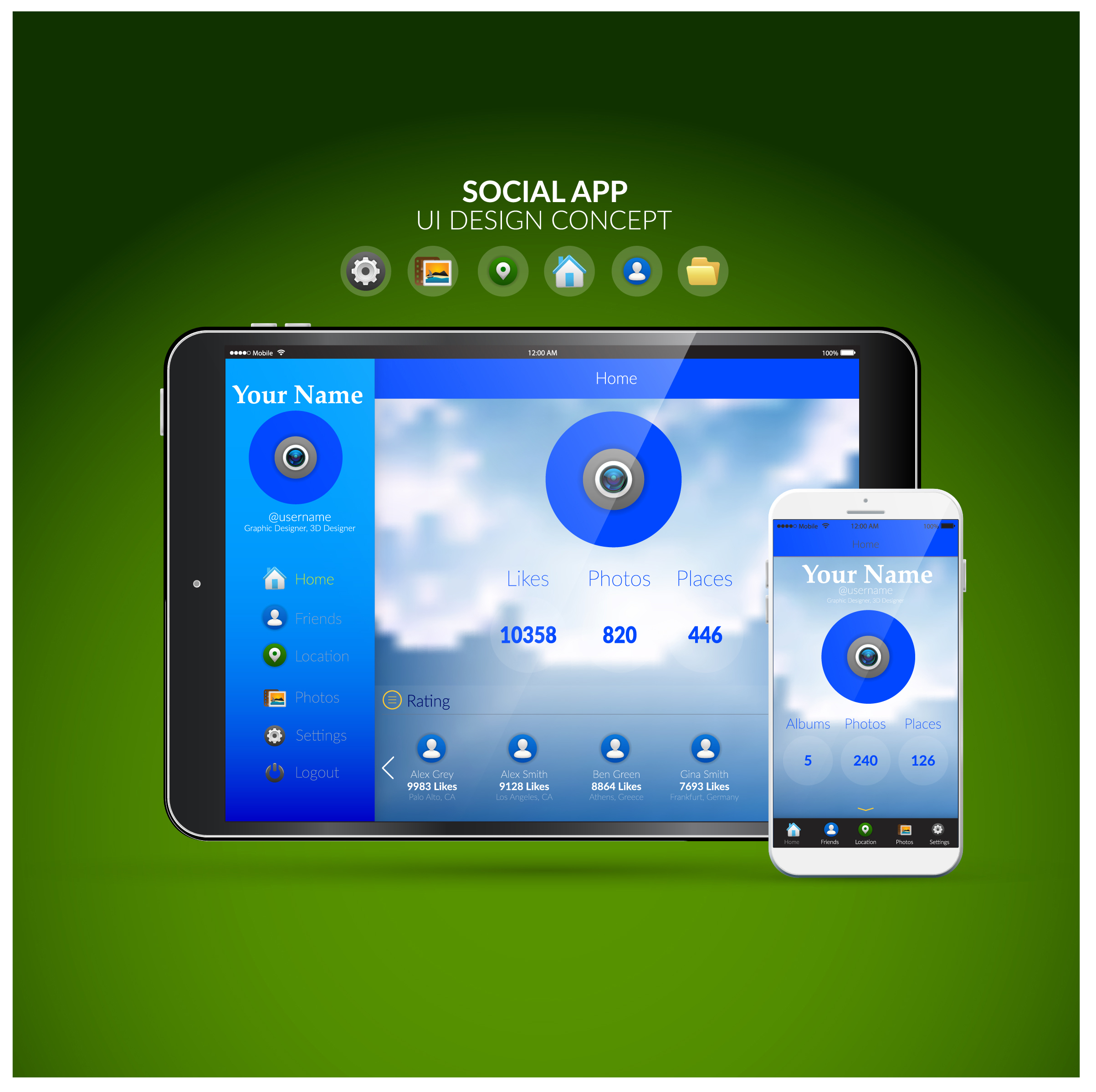 ui design concept design with social appliance illustration