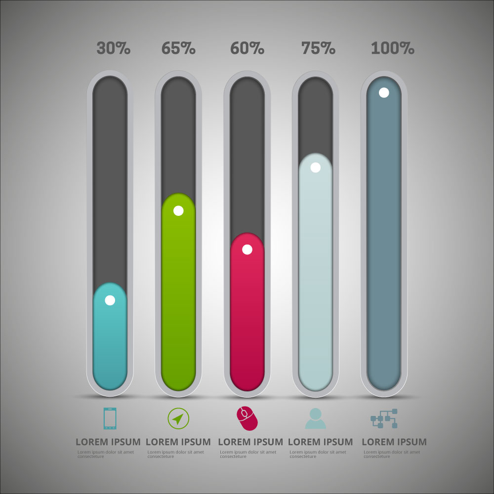 infographic diagram design with vertical tabs and percentage