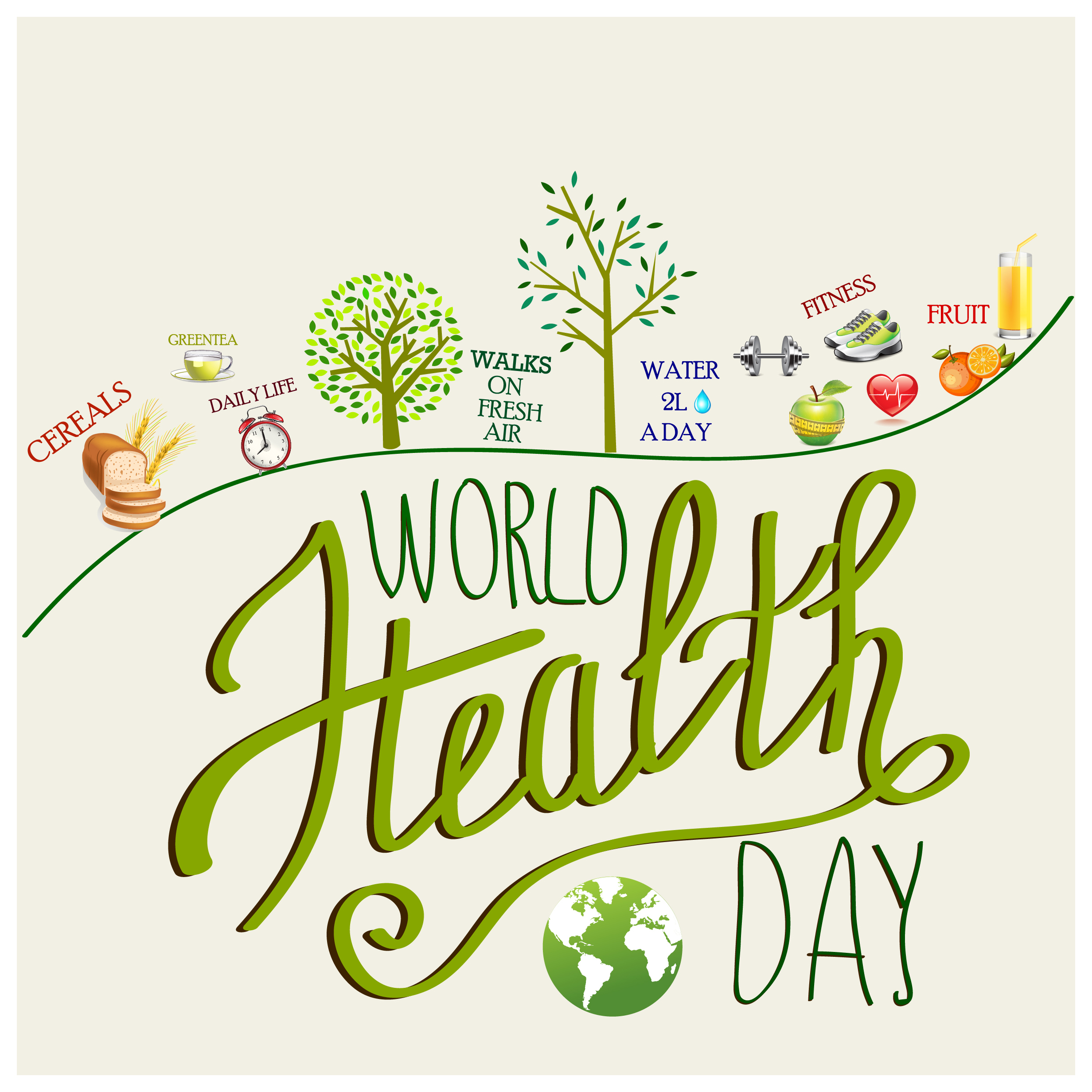 world heath day banner design with realistic icons