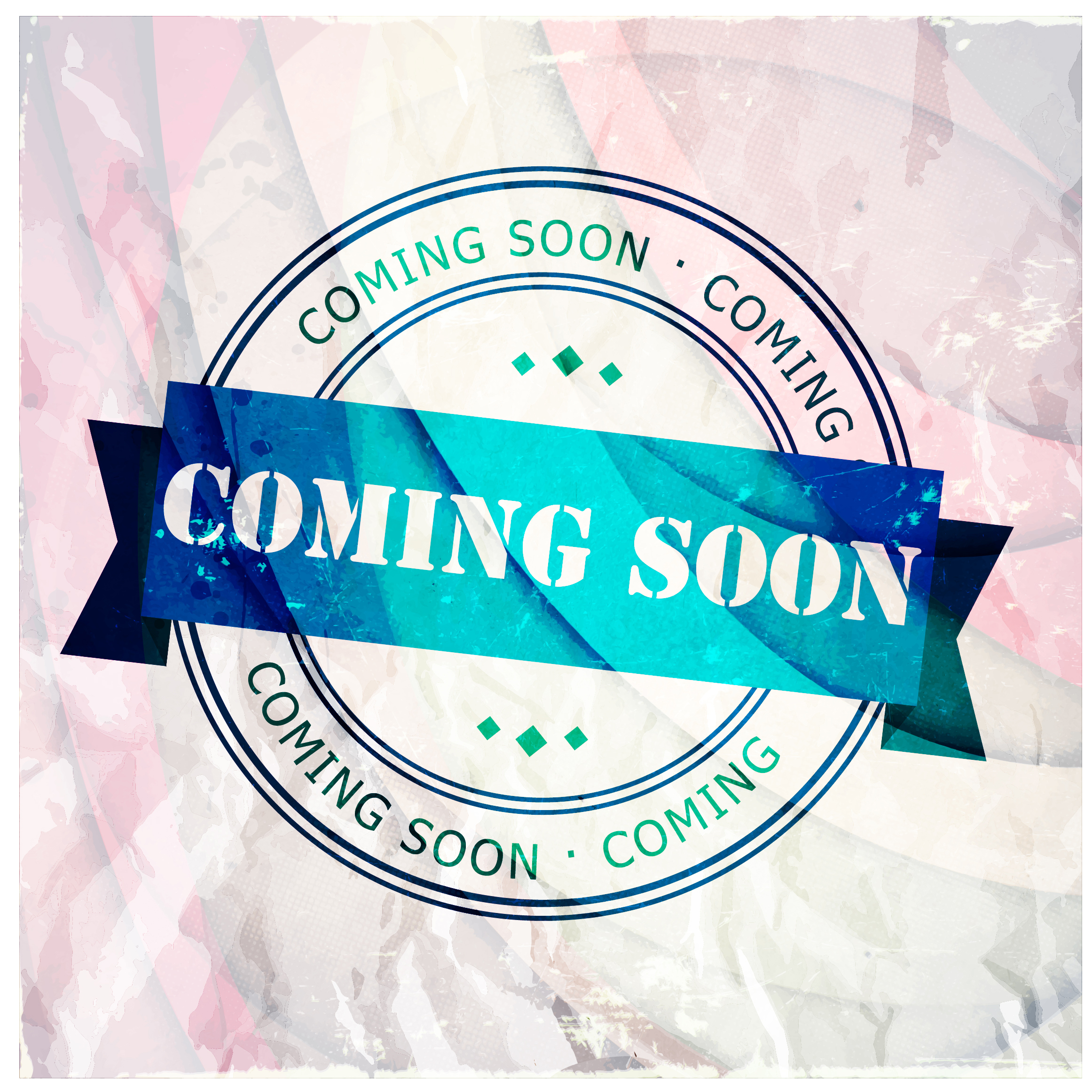 coming soon round stamp design on vignette background