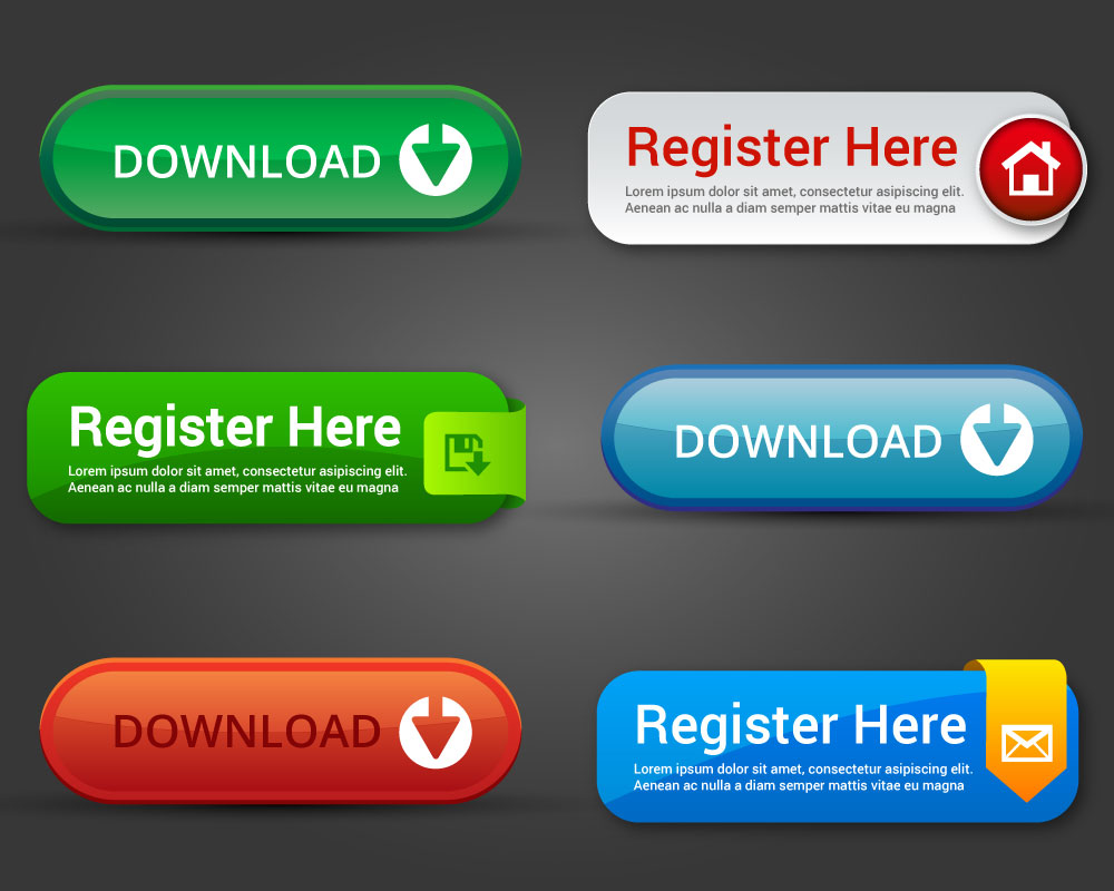 website buttons design elements with horizontal style