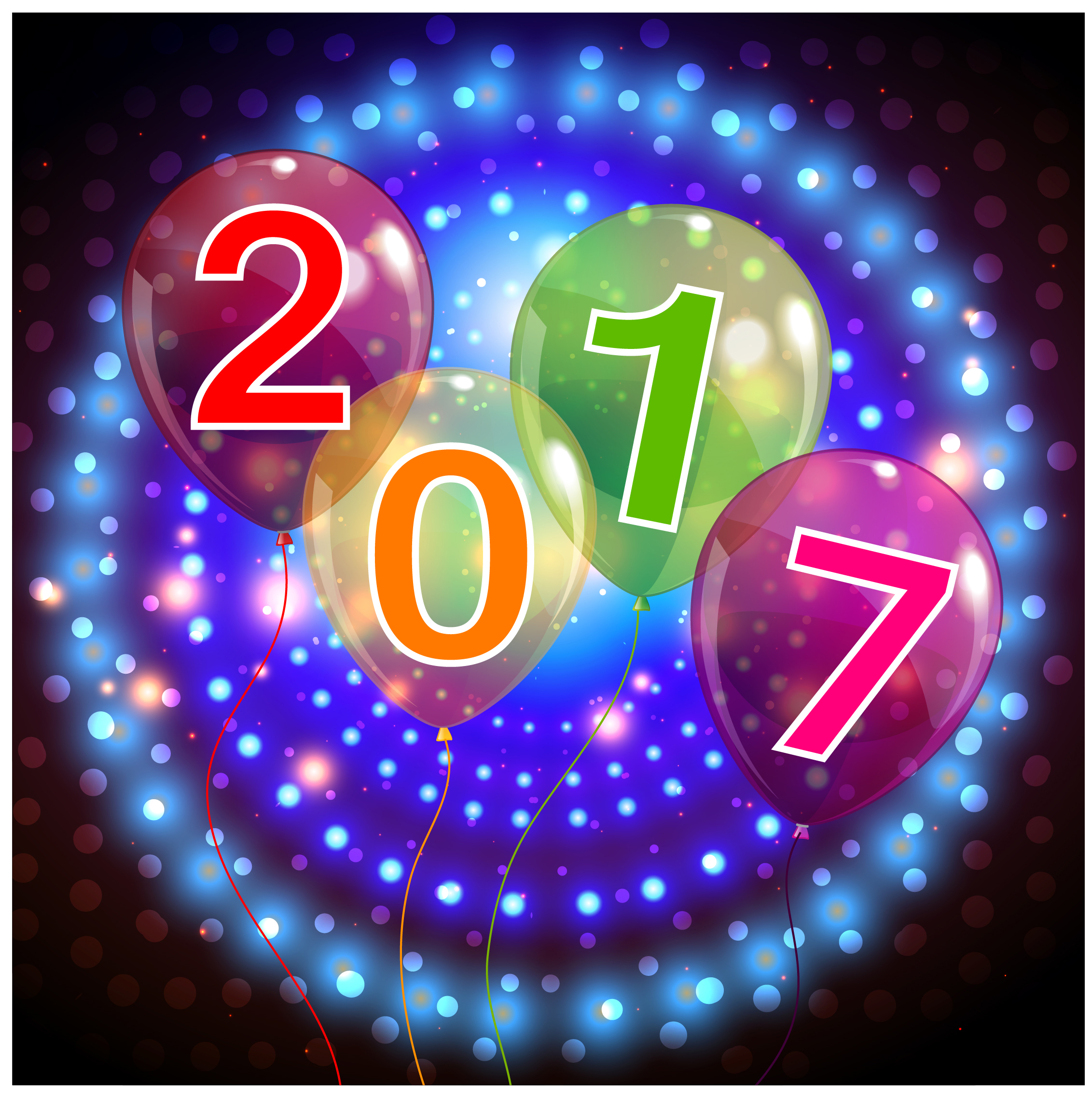 2017 new year background with balloons and fireworks