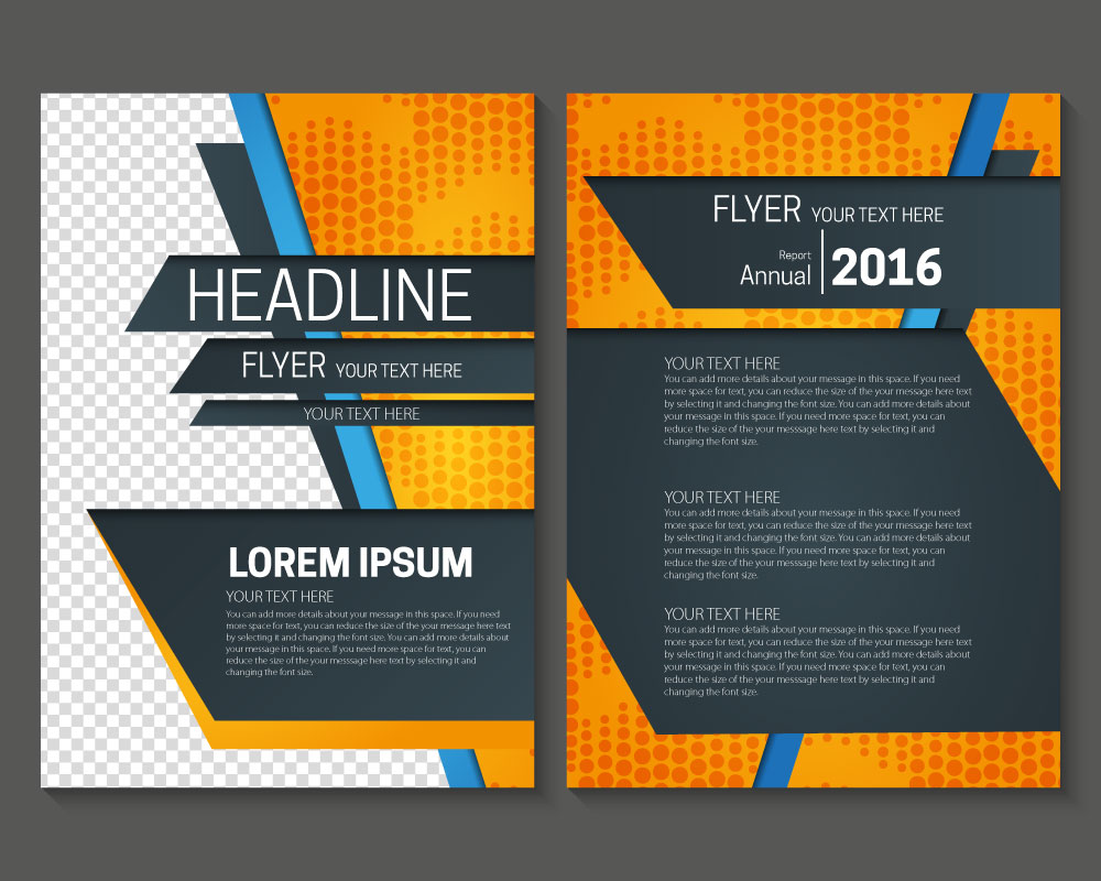 annual report flyer with dark and bright background