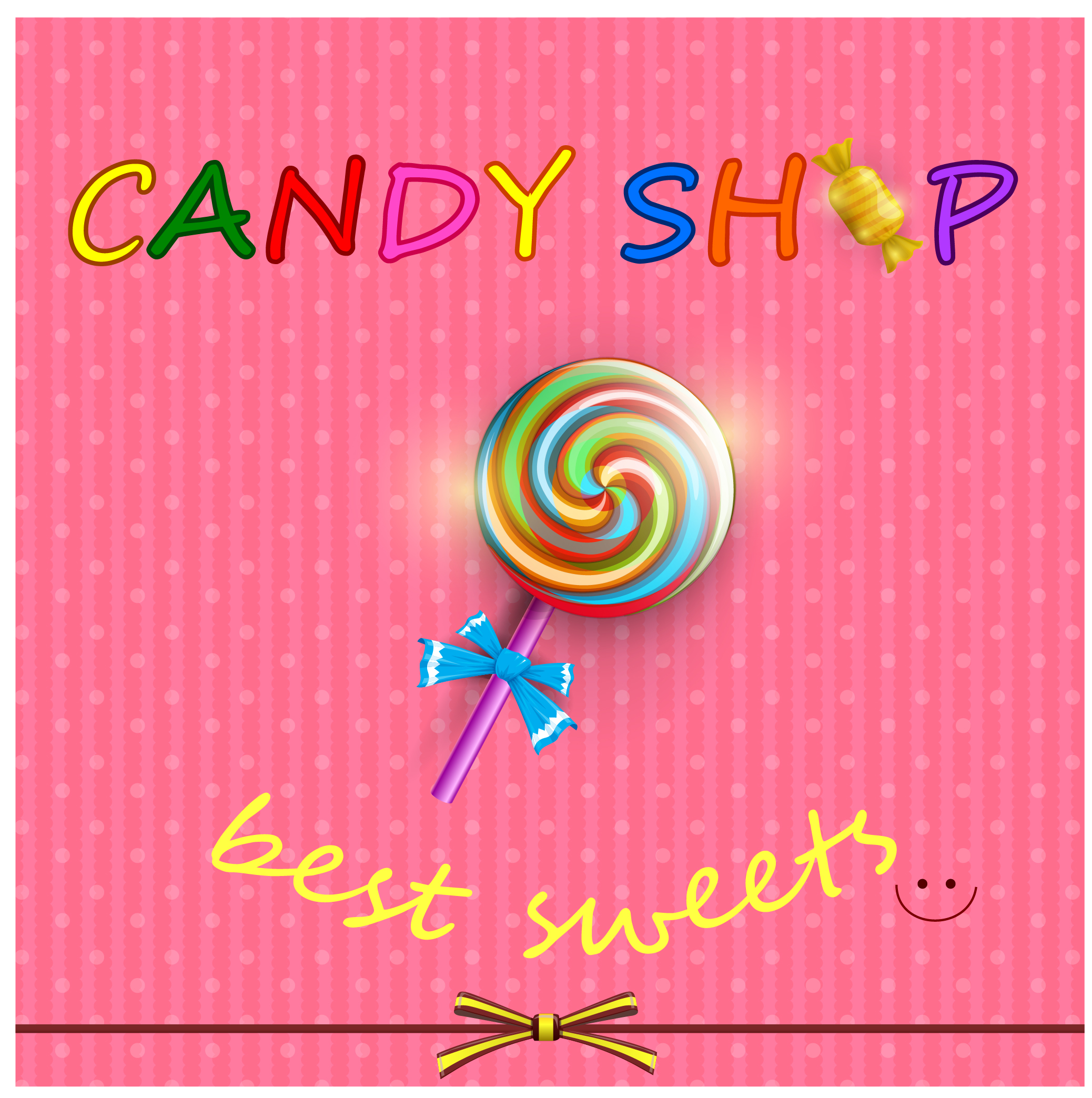 round candy with stick card on pink background