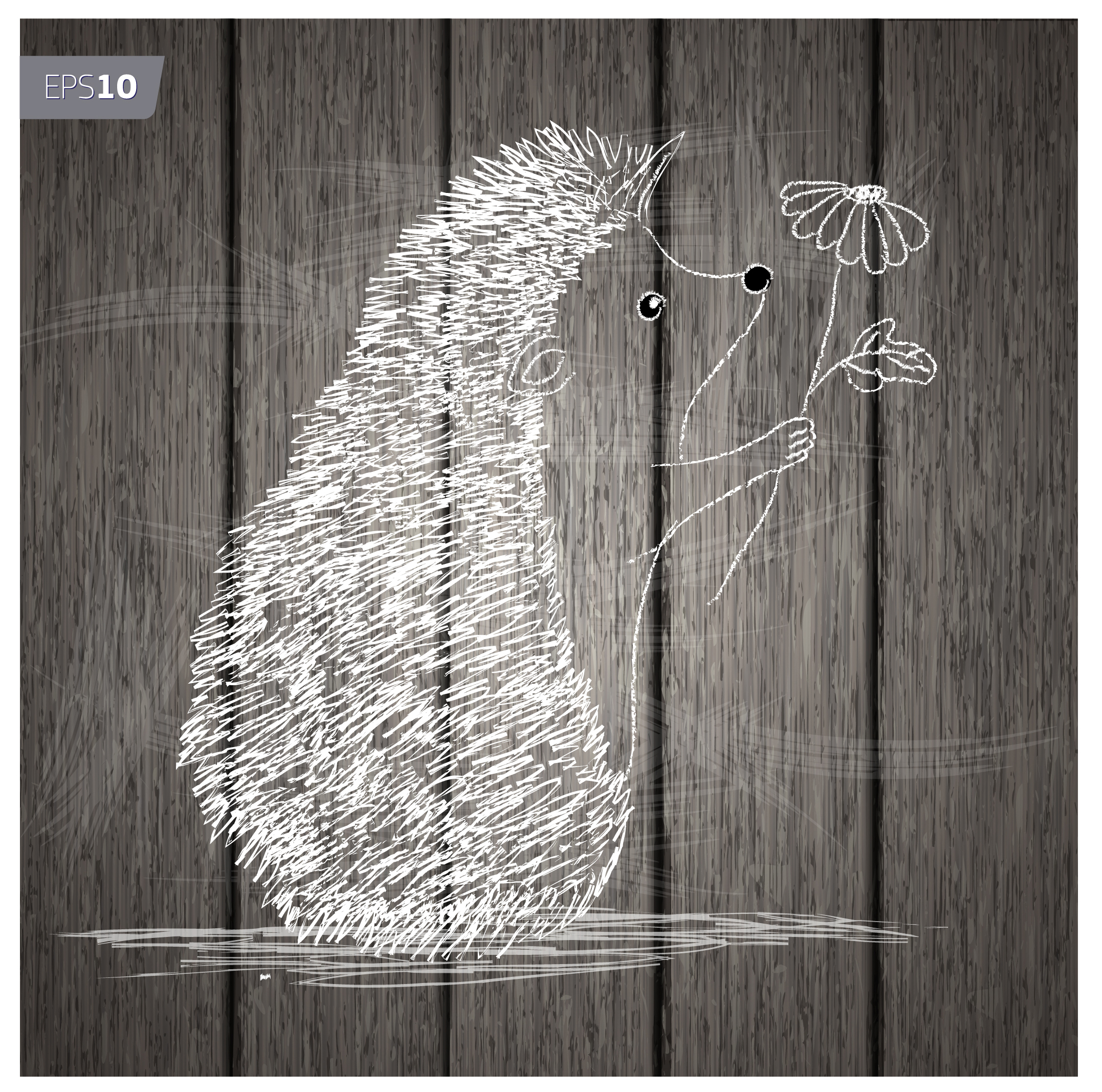 3d hand drawn porcupine on wooden background