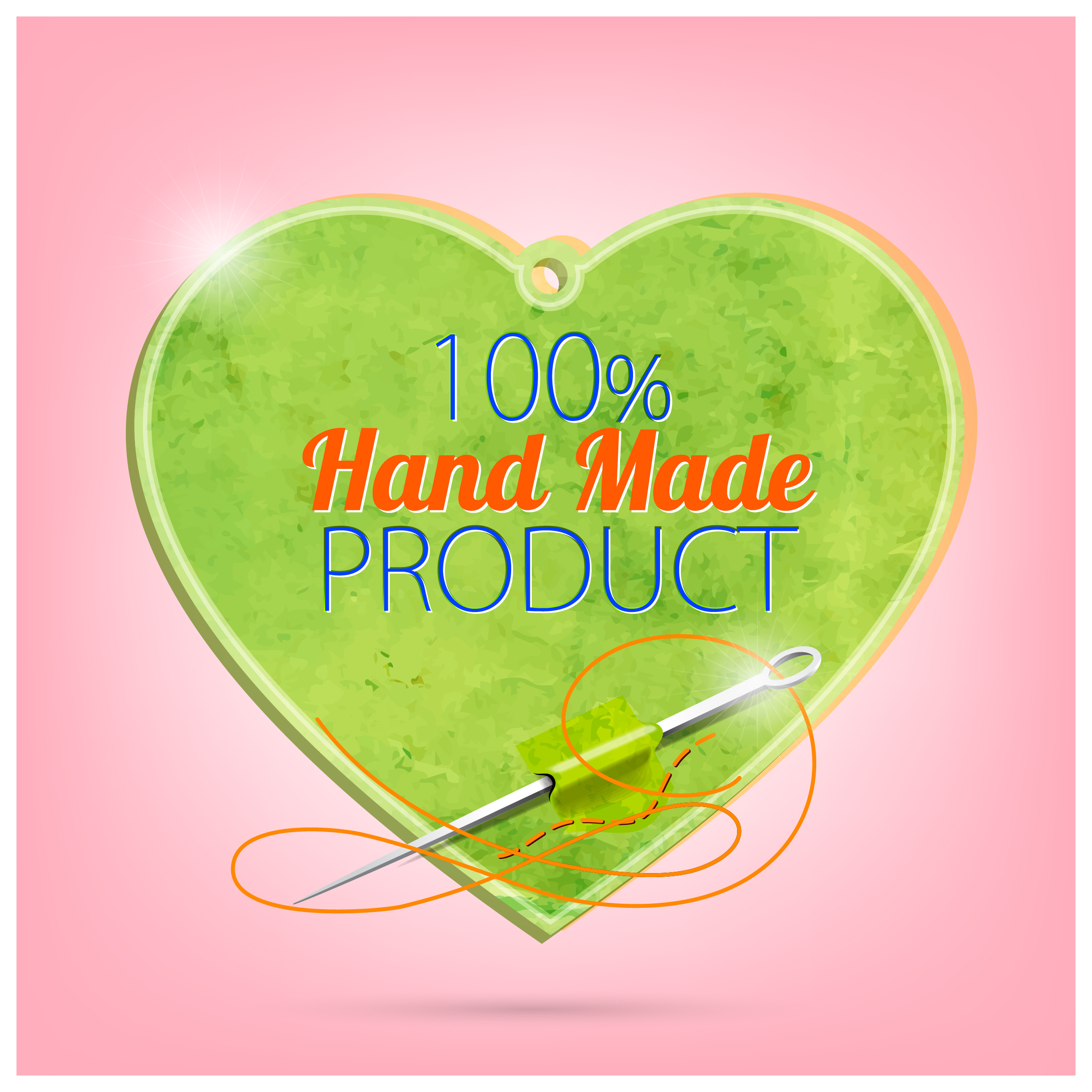 product guarantee label with heart and needle design