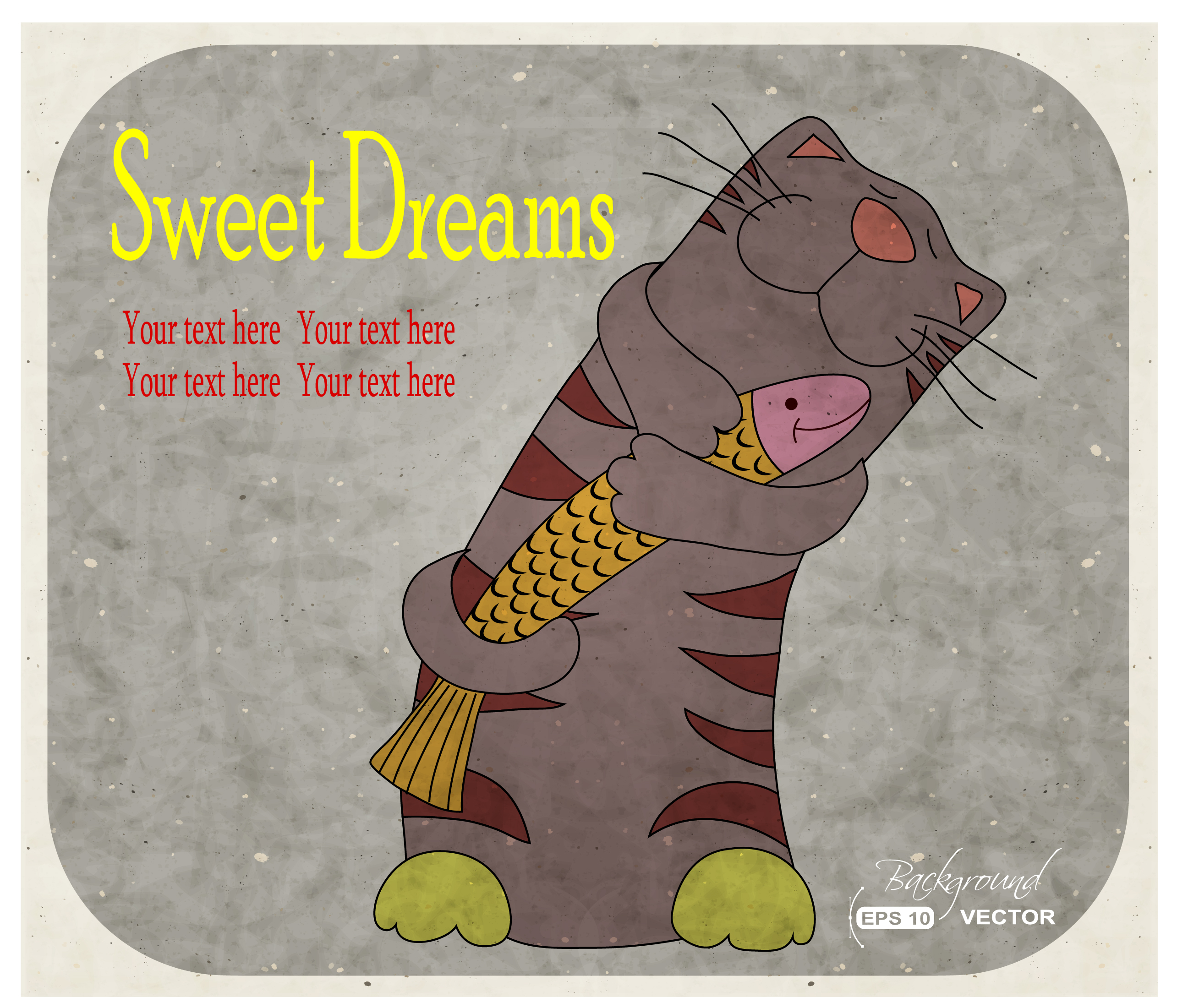 cat catch fish sweet dreams cartoon background