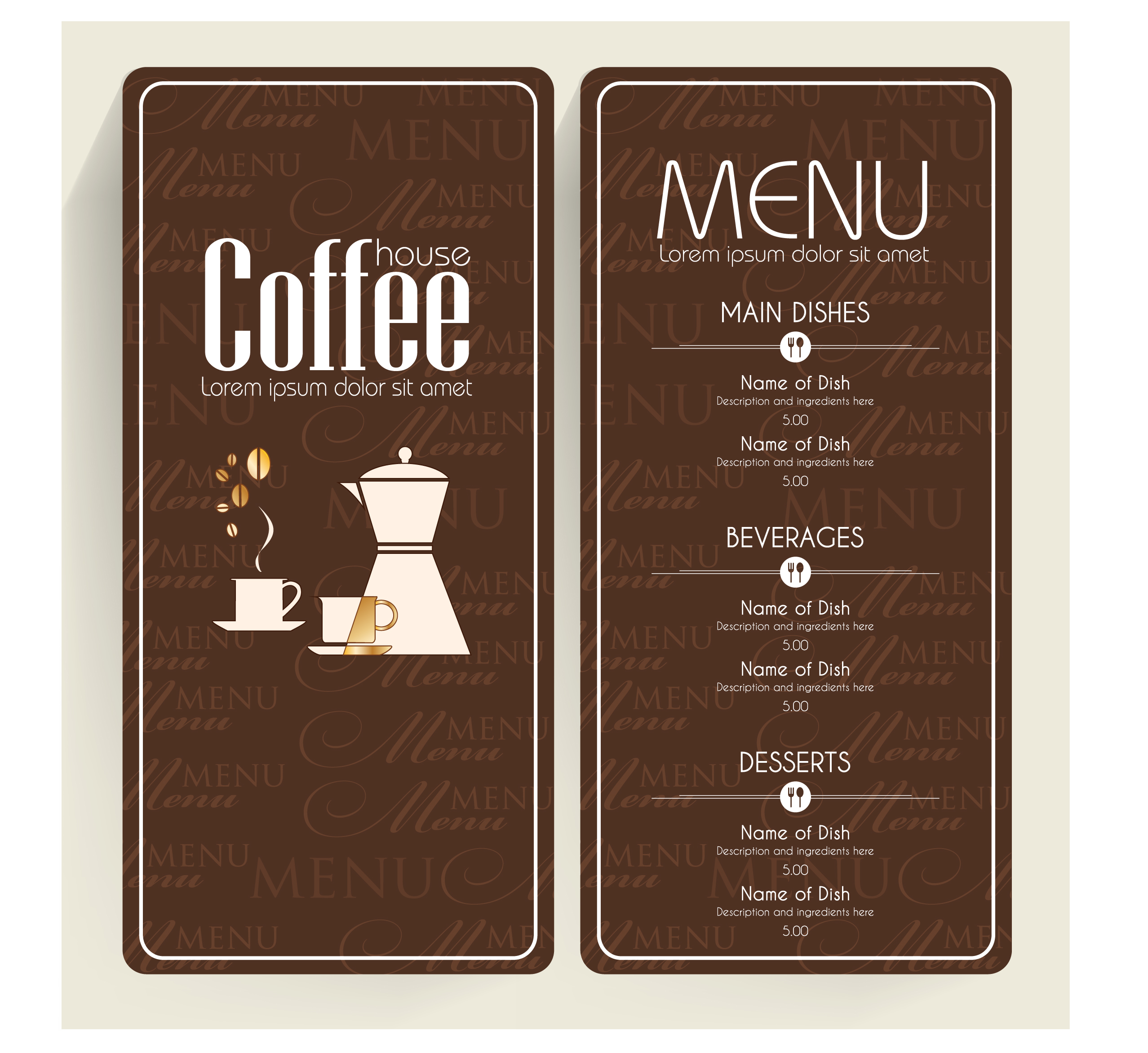 brown background coffee menu