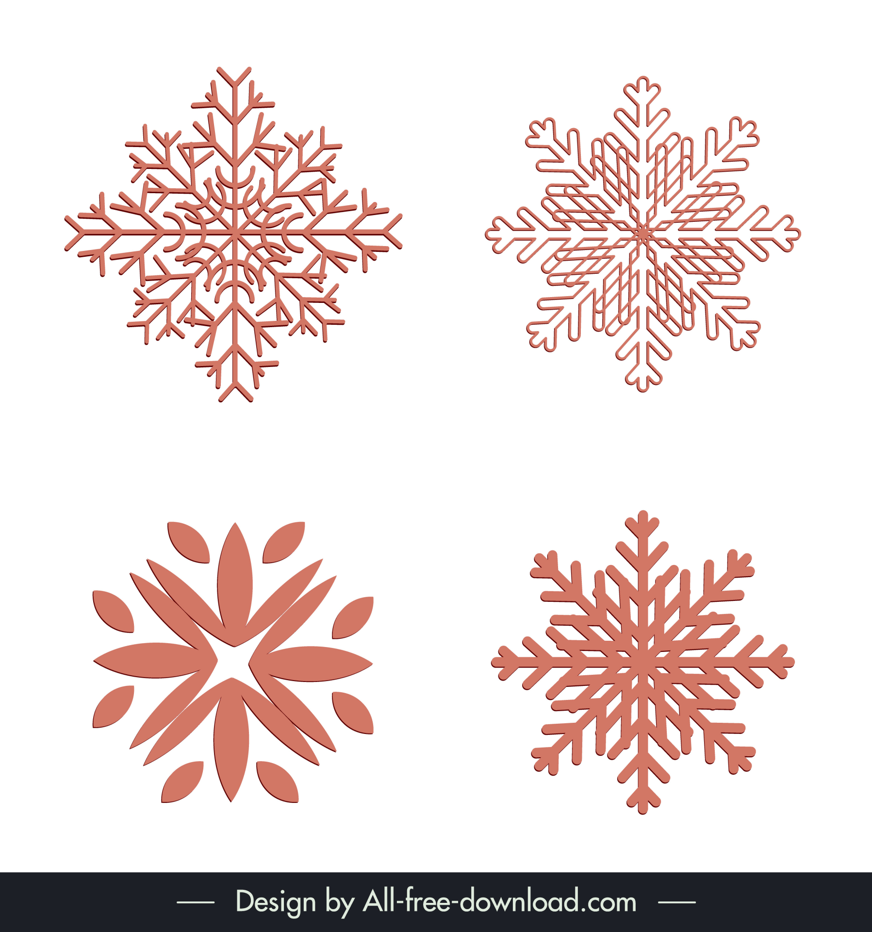 snowflakes sets design elements flat symmetric papercut outline 