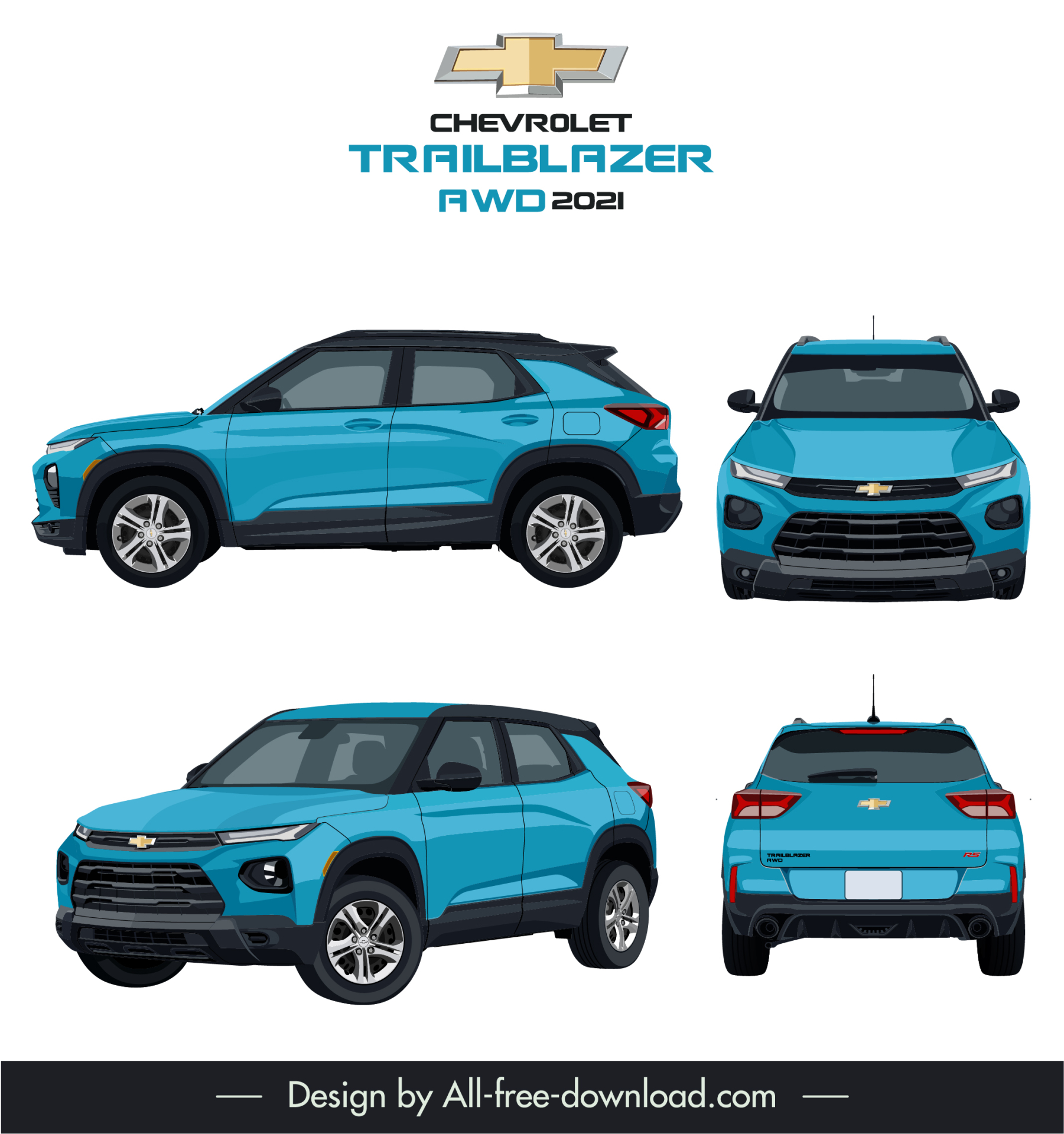 chevrolet trailblazer 2021 car advertising template modern different views sketch