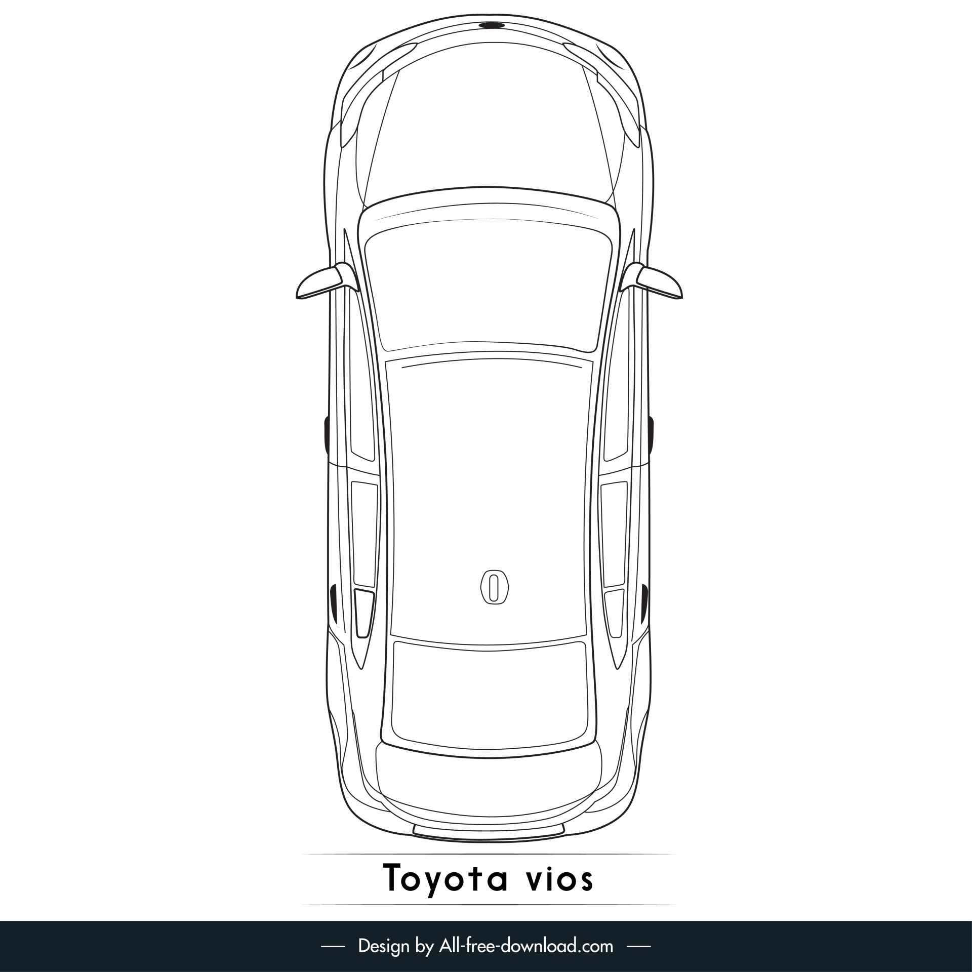 toyota vios car model icon top view vector outline black white handdrawn