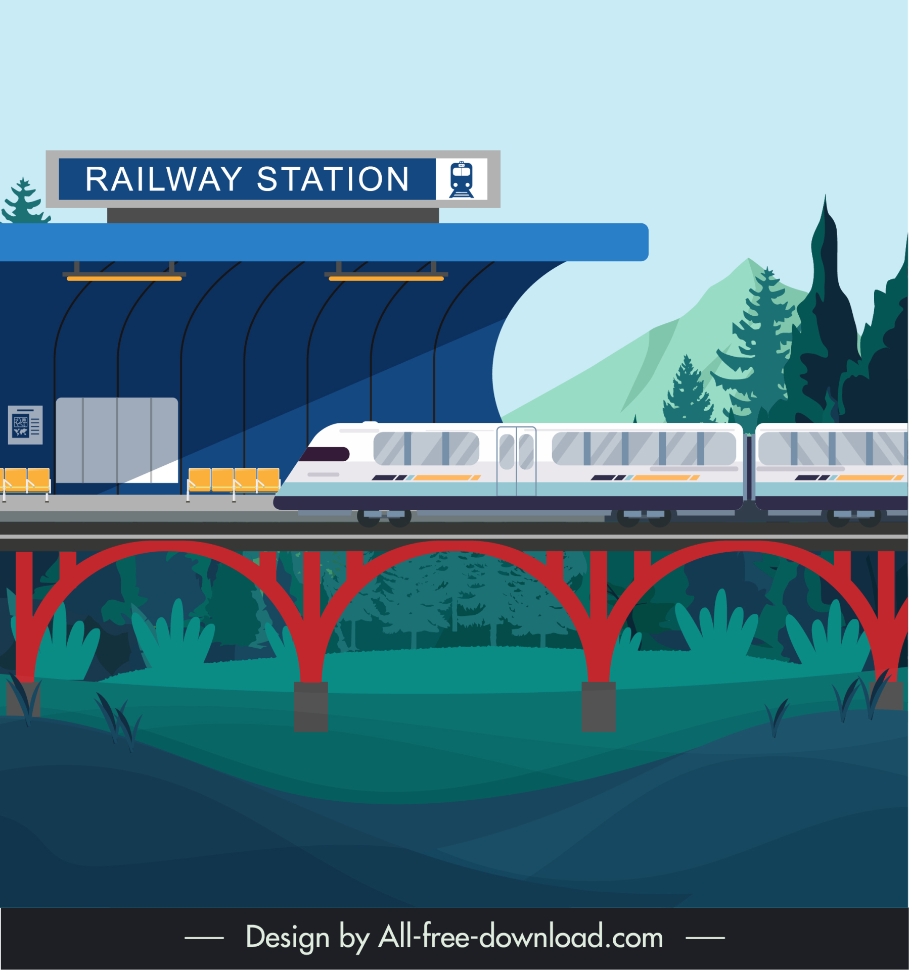 traffic railway backdrop train station bridge flat sketch