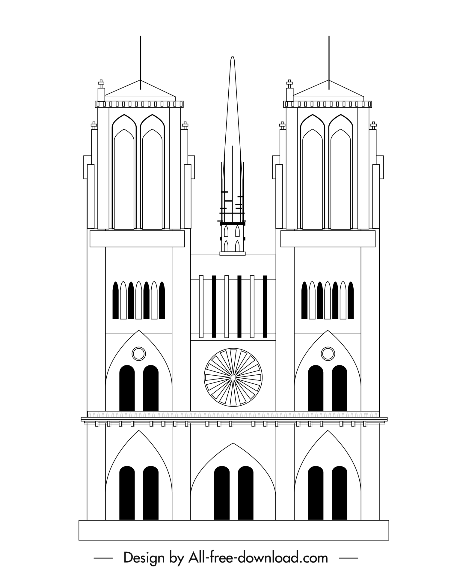 notre dame church template black white geometric symmetrical outline 