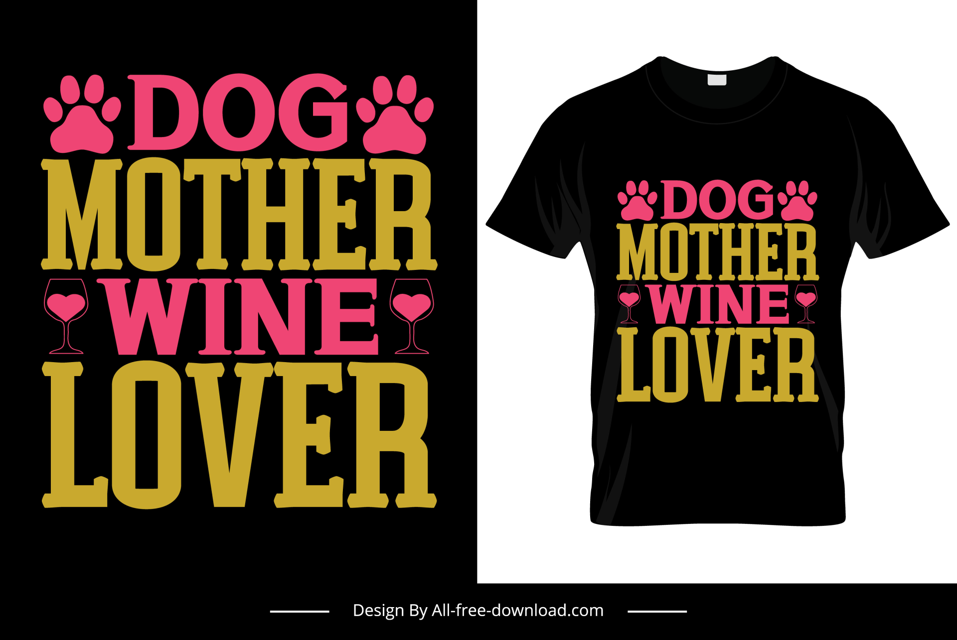 dog mother wine lover tshirt template flat texts paws decor