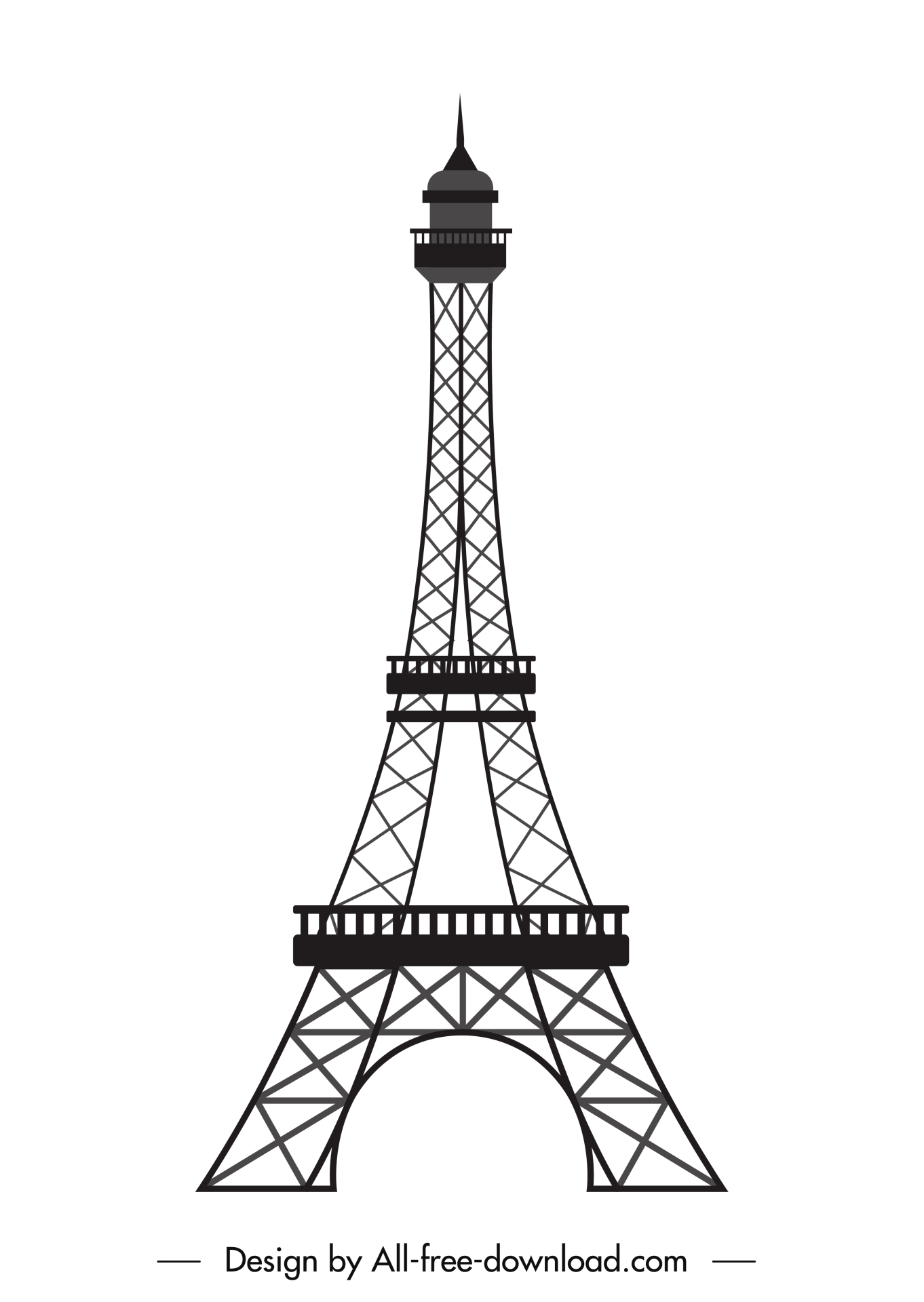 eiffel tower icon flat symmetric black white sketch