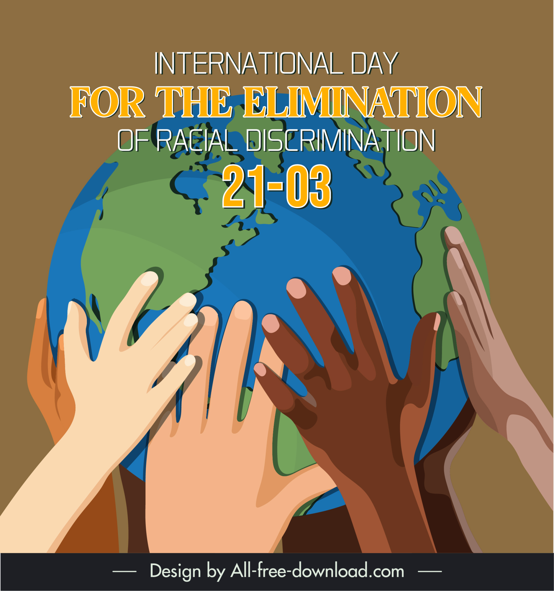 international day for the elimination of racial discrimination poster hands holding globe sketch