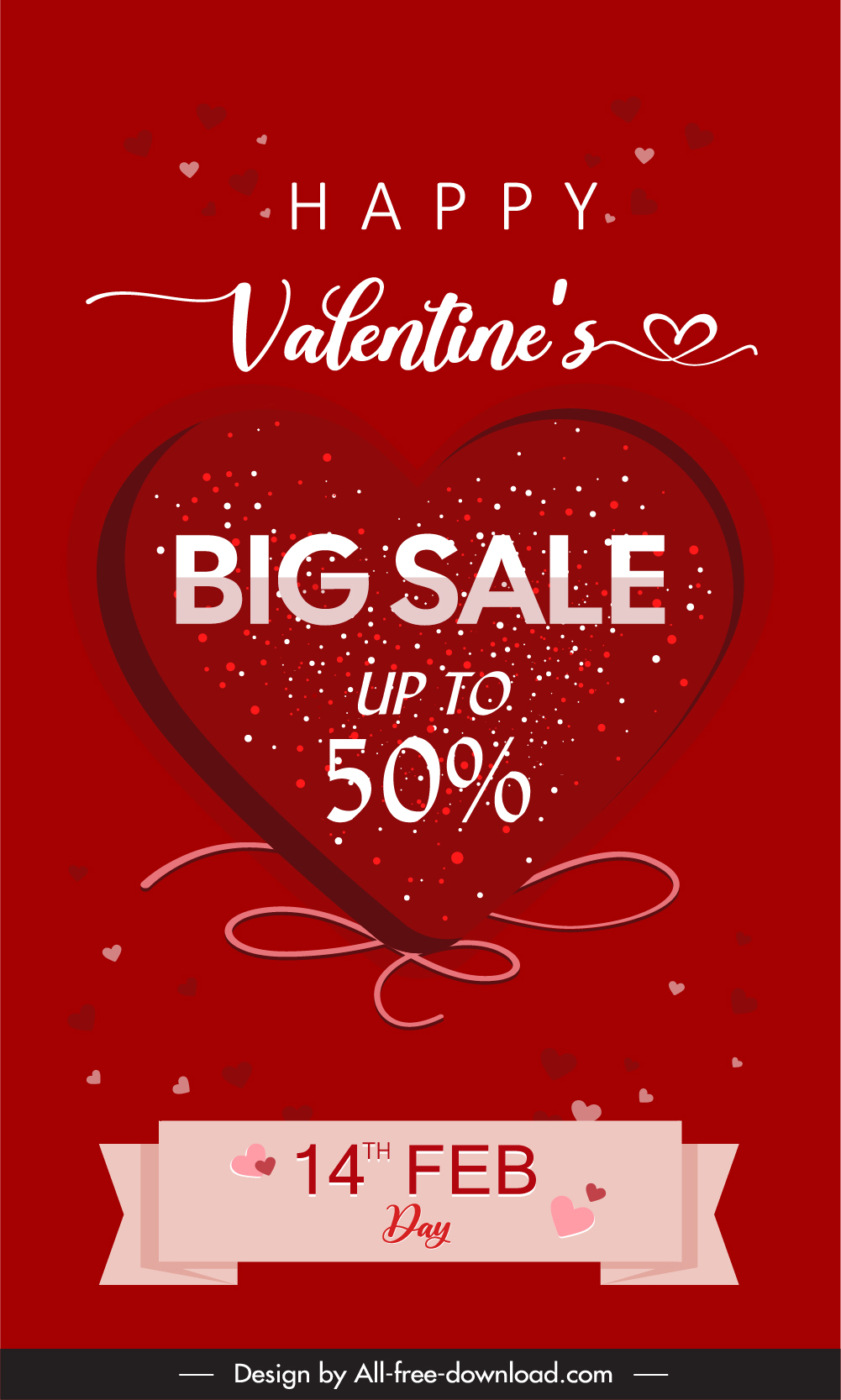 valentine sale poster template modern elegant red heart ribbon calligraphy decor