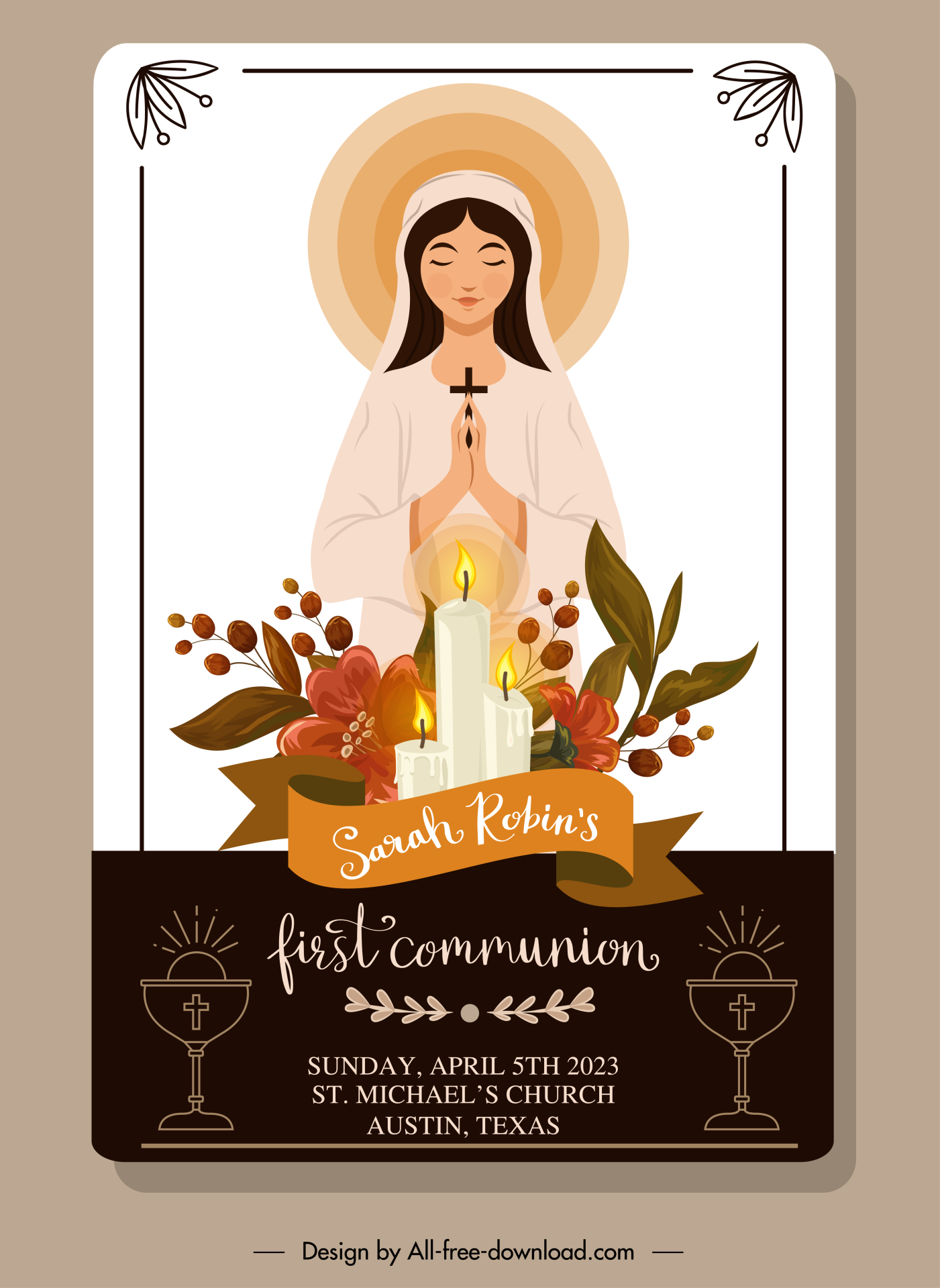 invitation christianity banner template elegant classical flower praying sister sketch