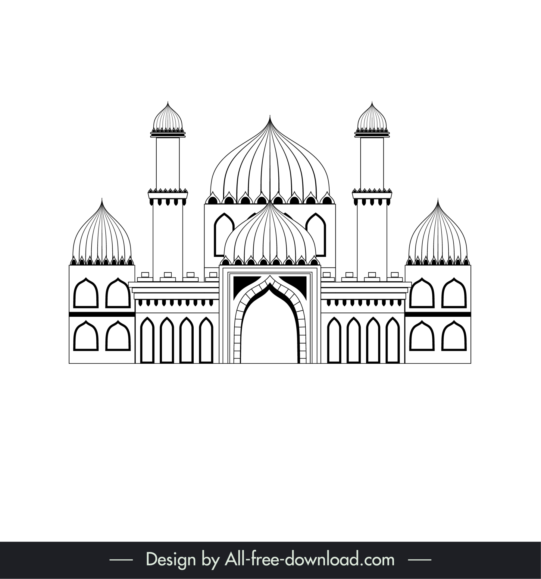 islamic castle architecture icon black white symmetric outline