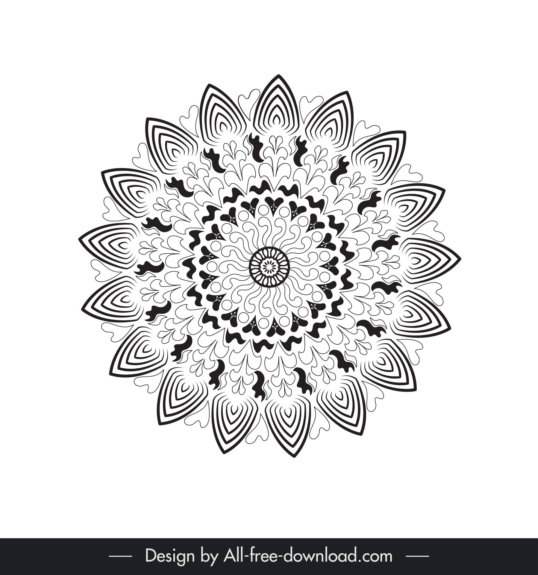 flower mandalas icon sign black white illusion circle shape outline