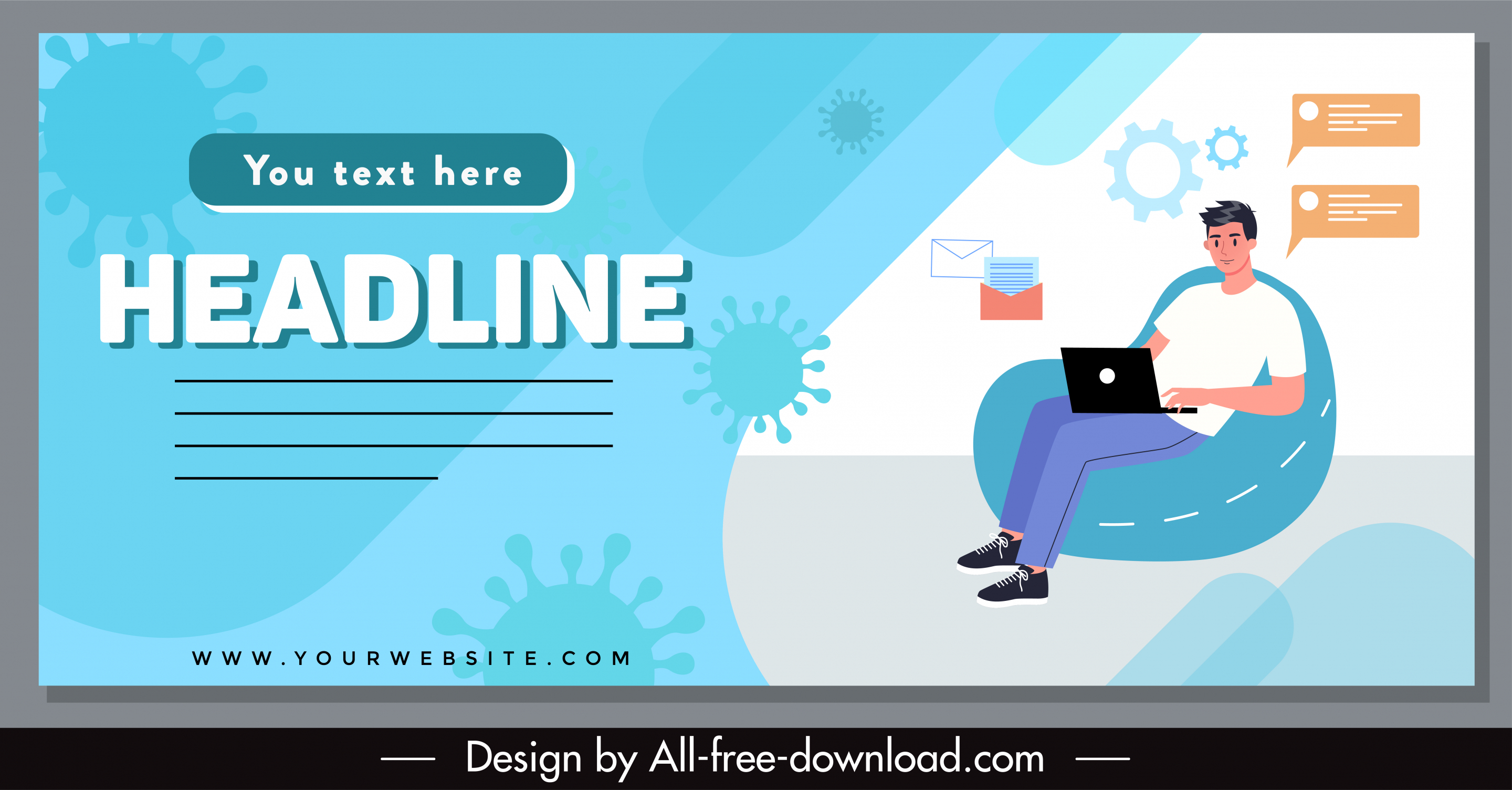 epidemic online working banner chatting man viruses sketch