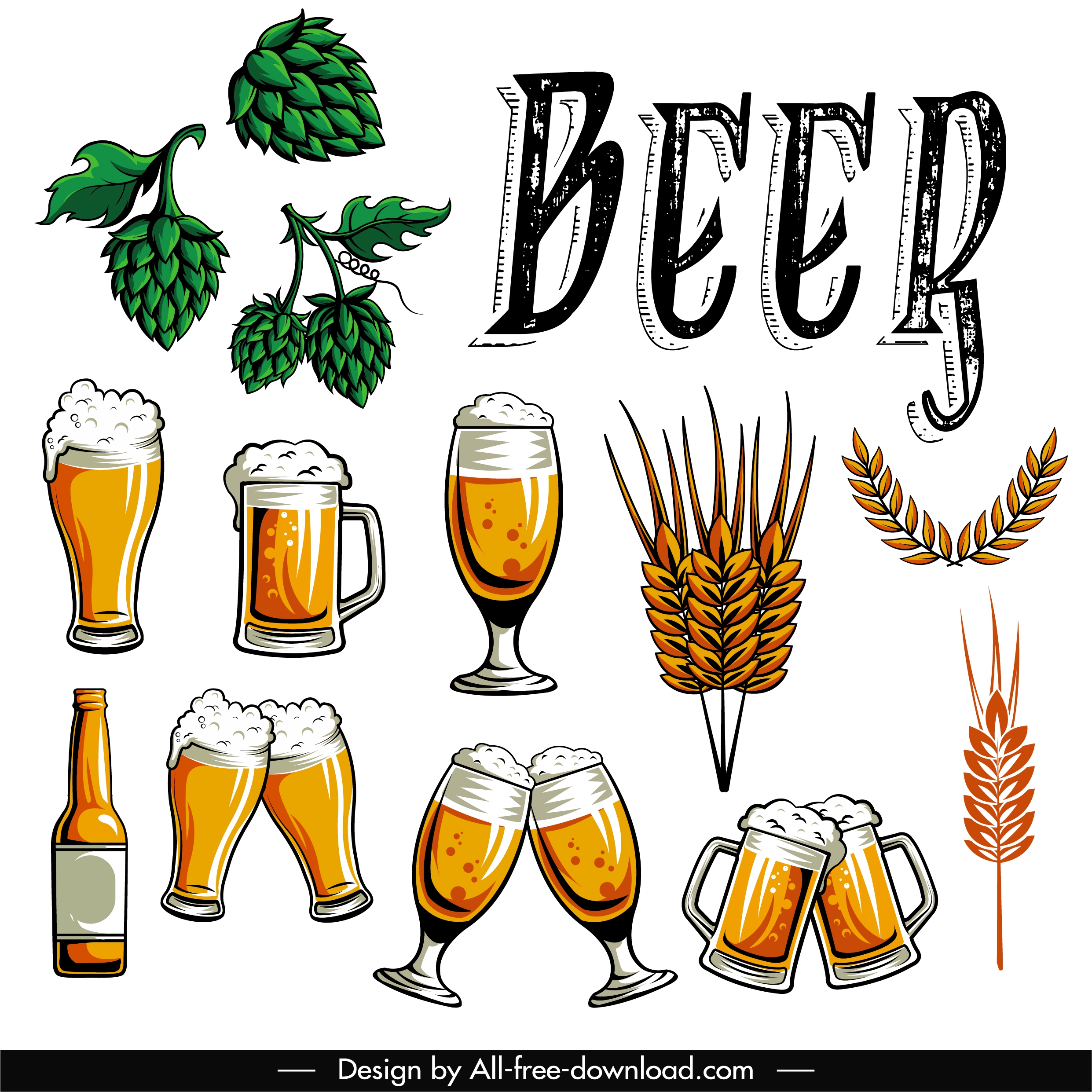 beer design elements vintage symbols sketch