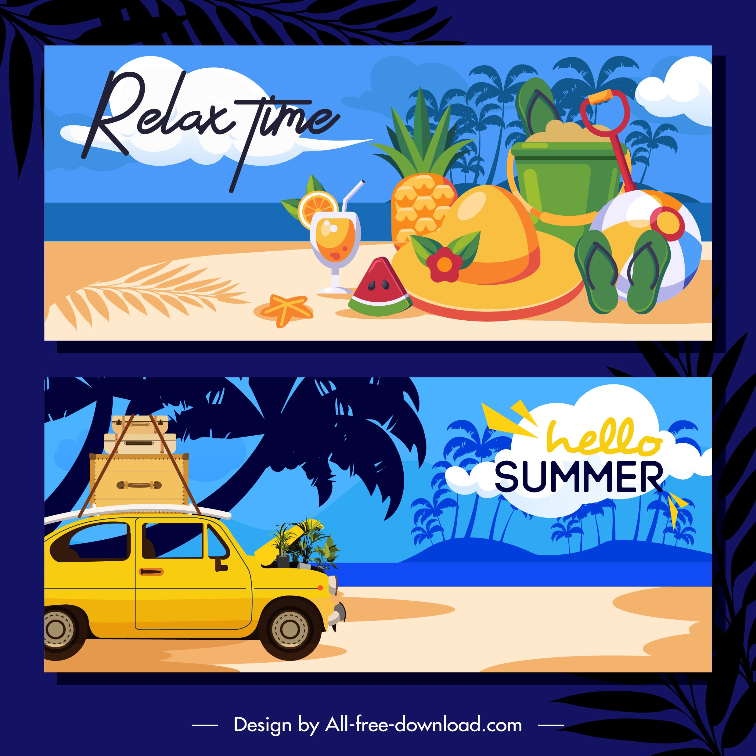 summer time banner templates colorful classic sea elements