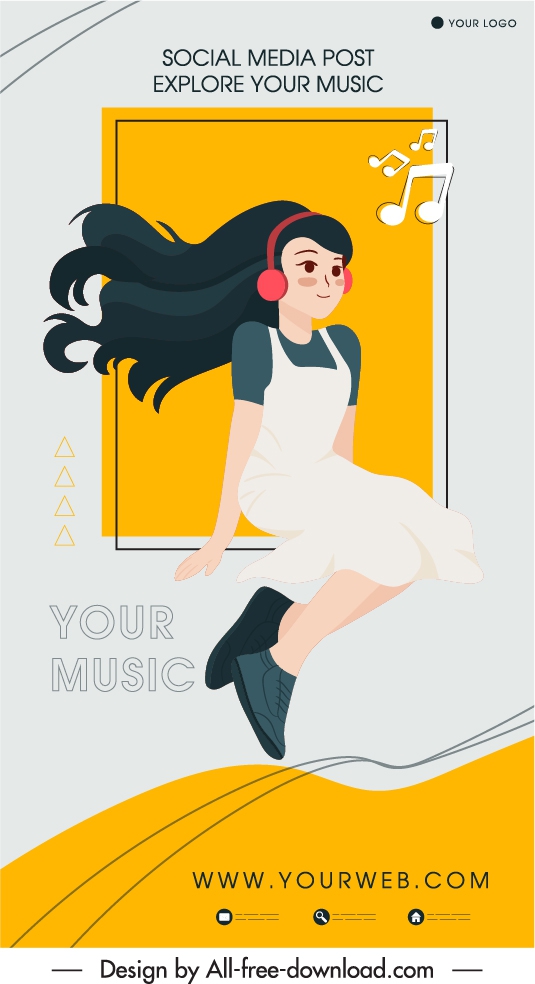 music poster template cute girl musical notes sketch