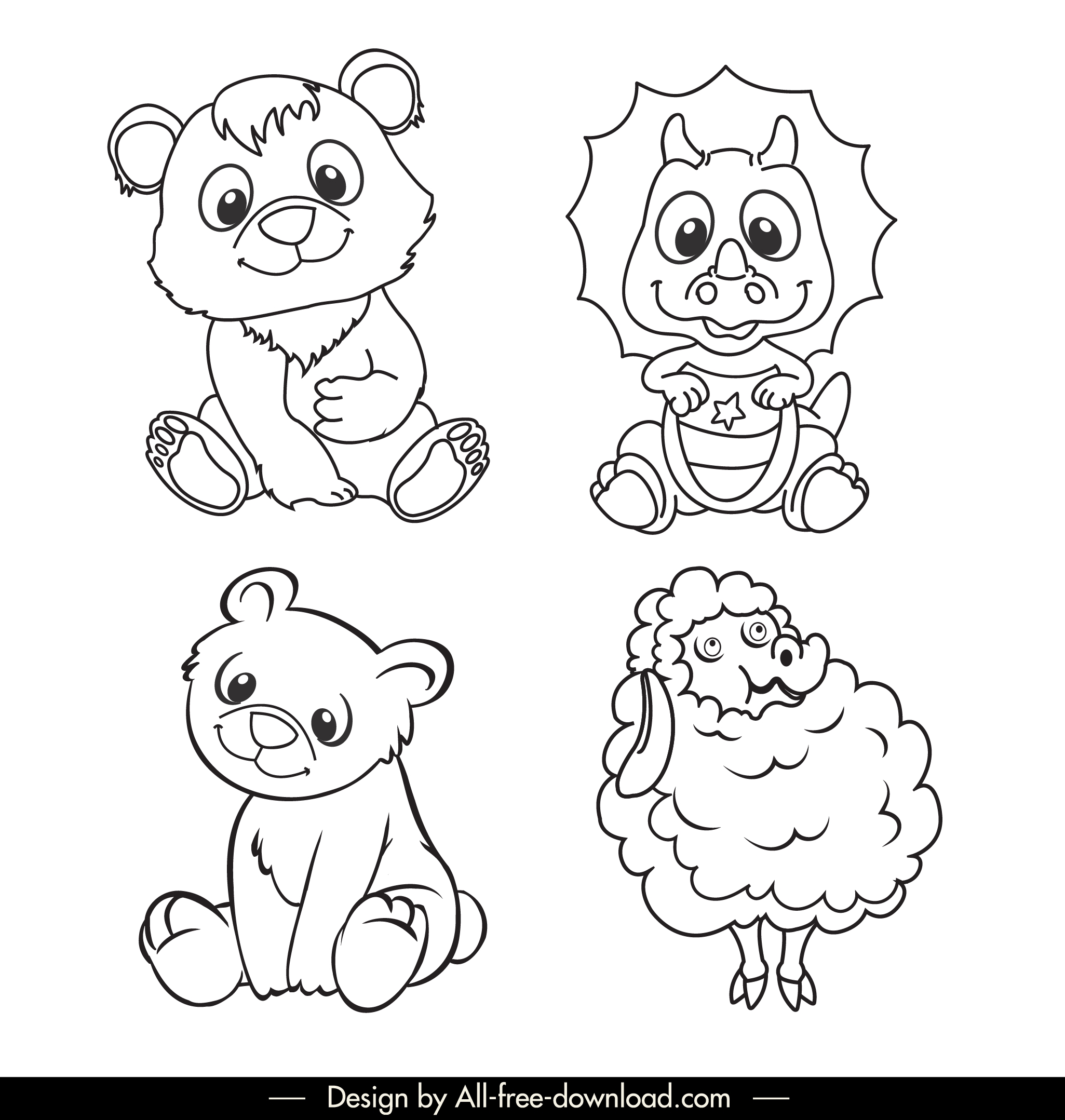 animals icons black white handdrawnsketch