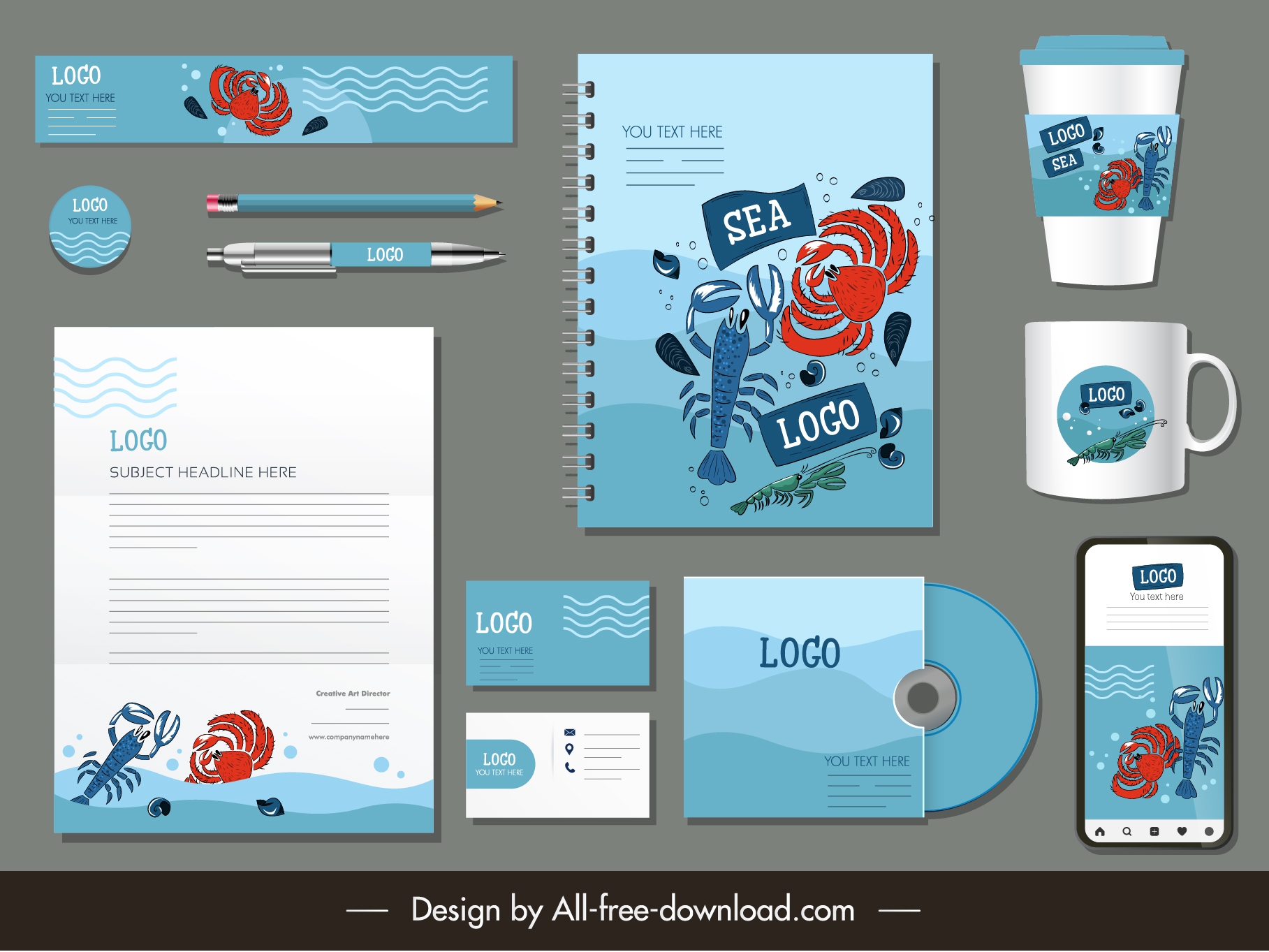 branding identity sets sea creatures decor