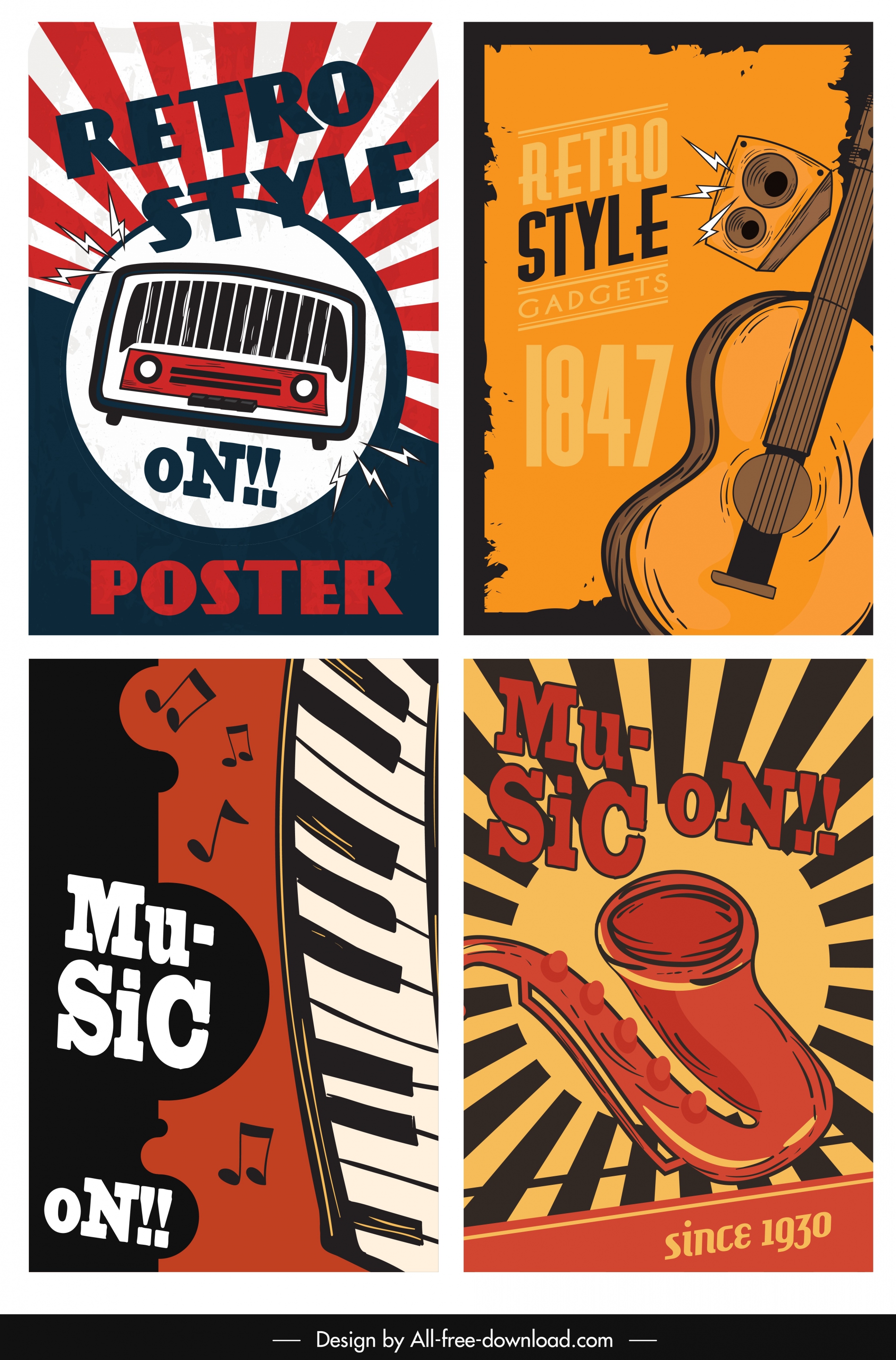 music poster templates colorful retro design