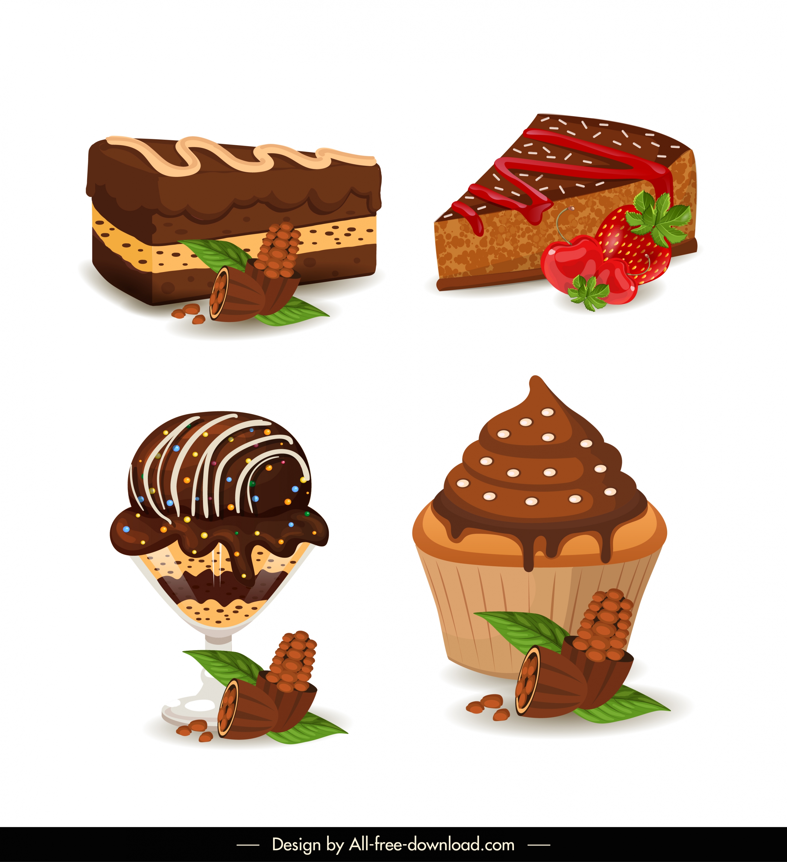 dessert cream cakes icons colorful delicious decor