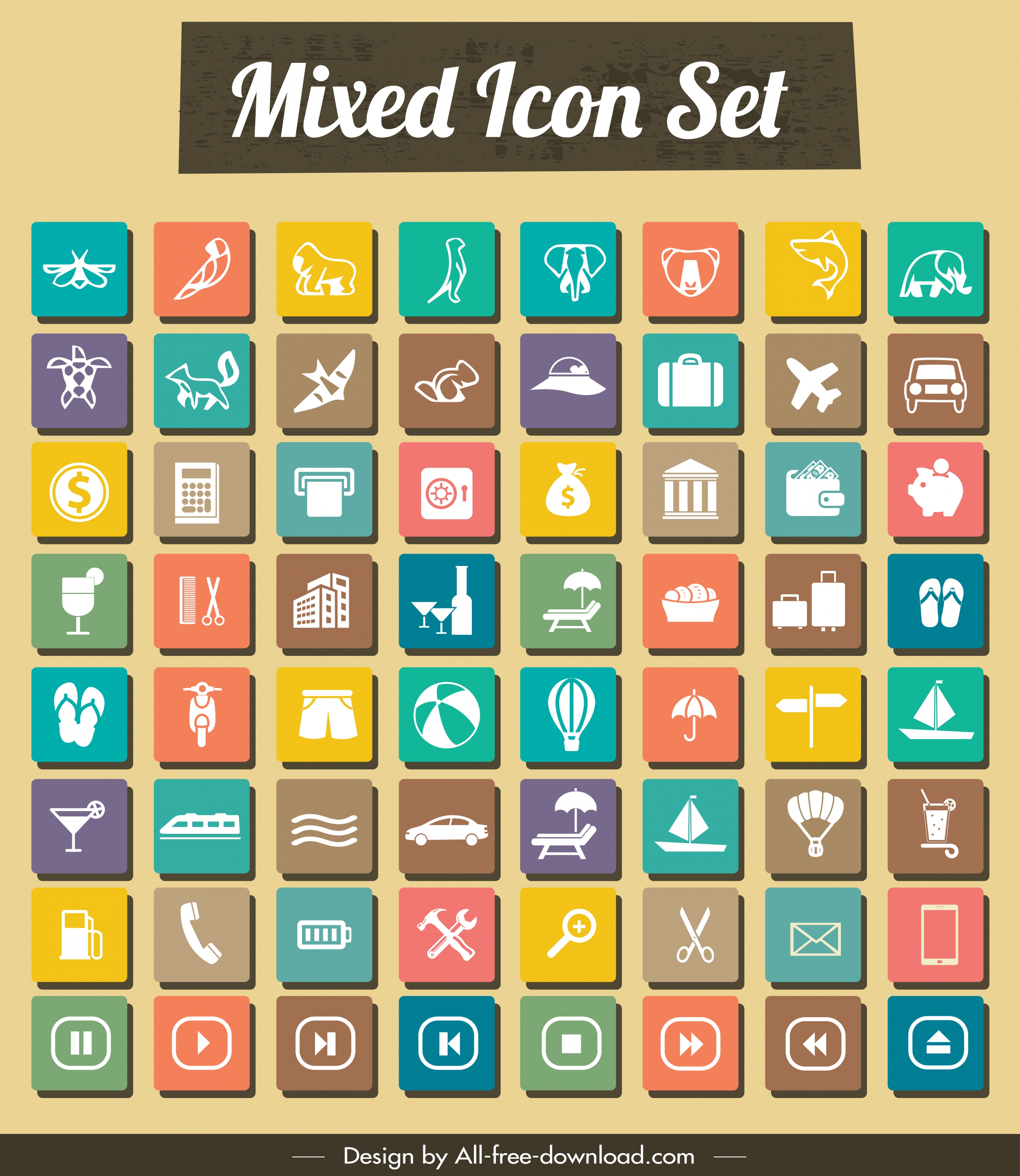 ui icons collection colorful classical flat sketch