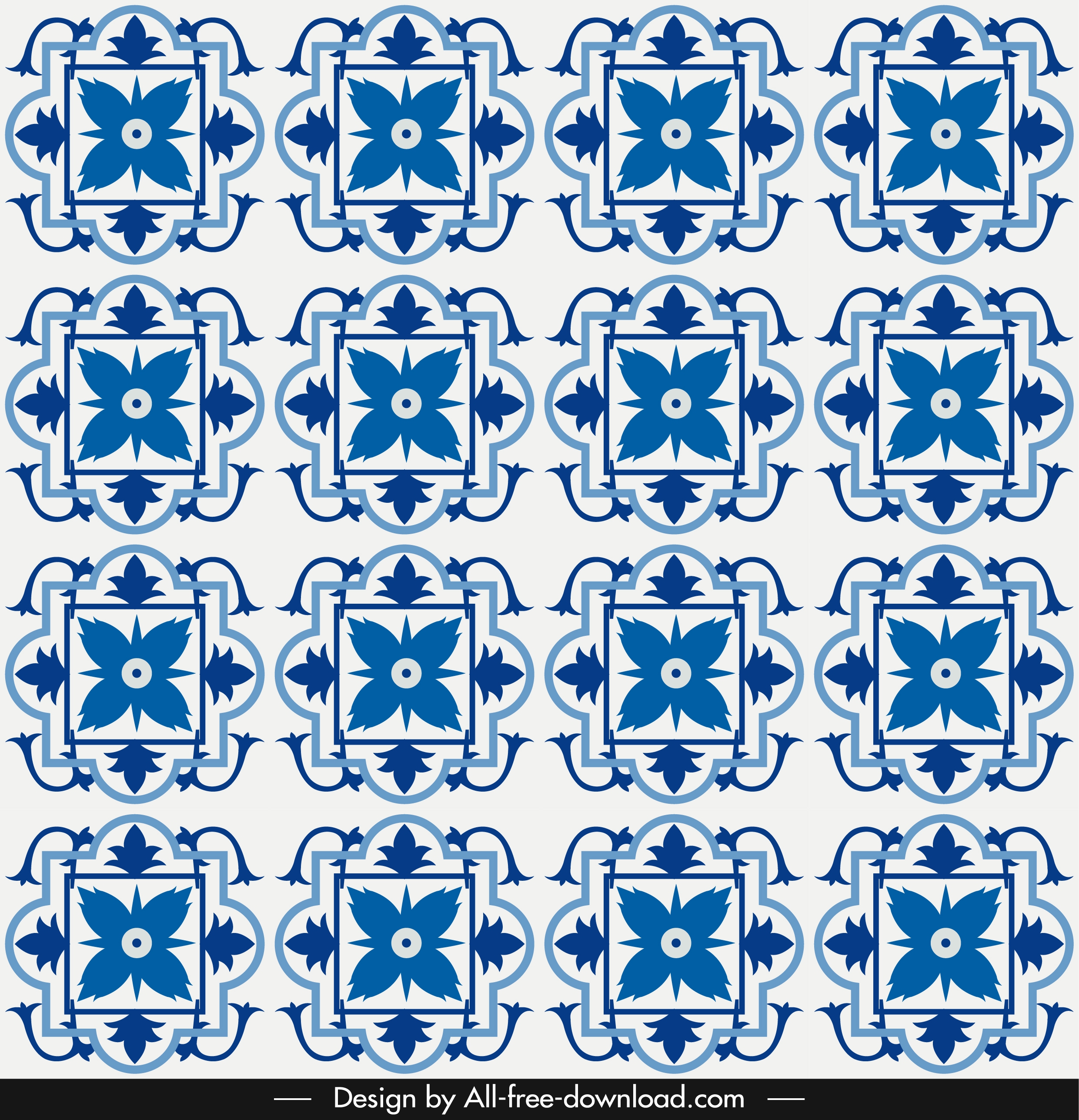 floral pattern template blue symmetrical repeating decor