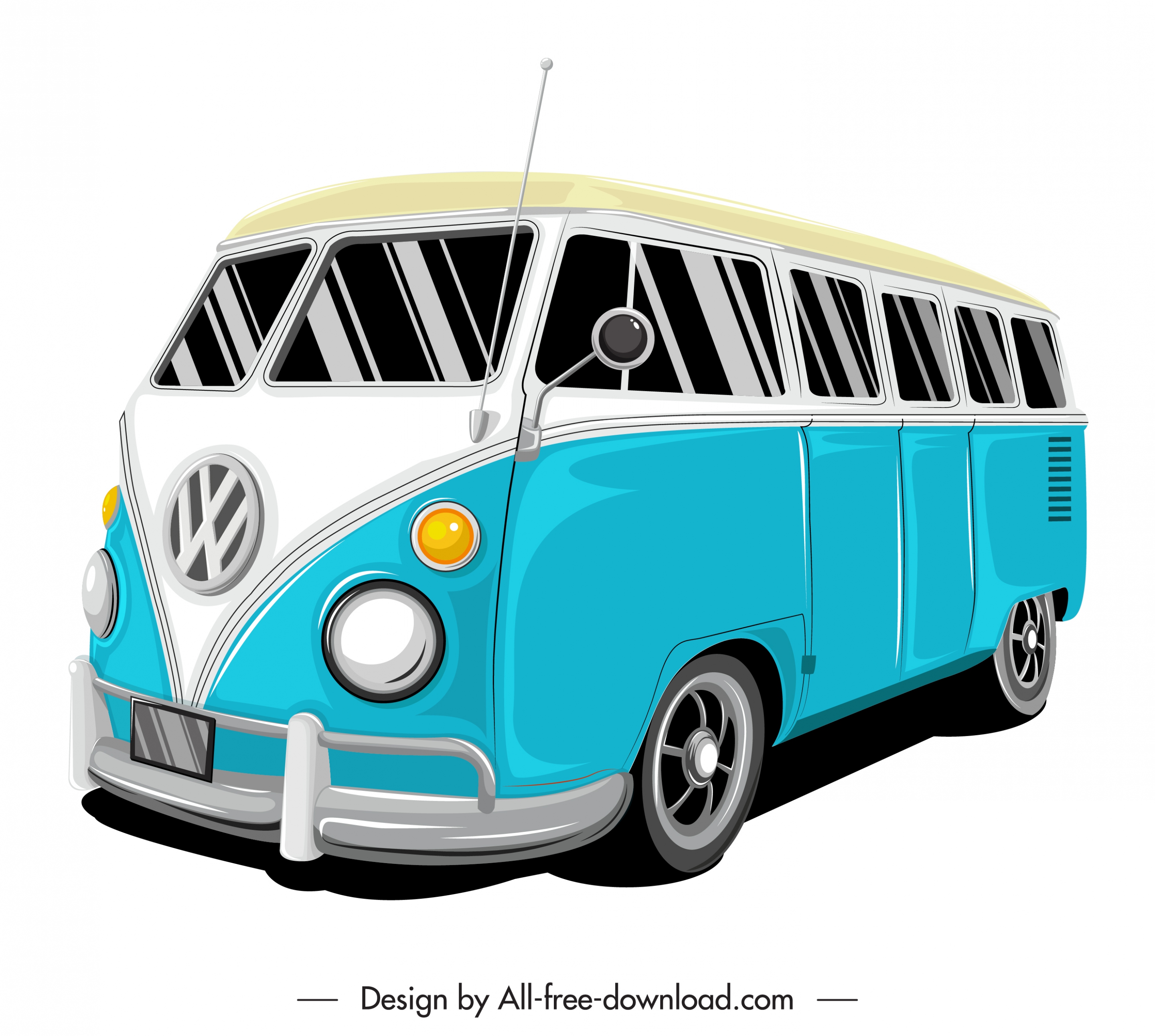 bus car template classical colored 3d sketch