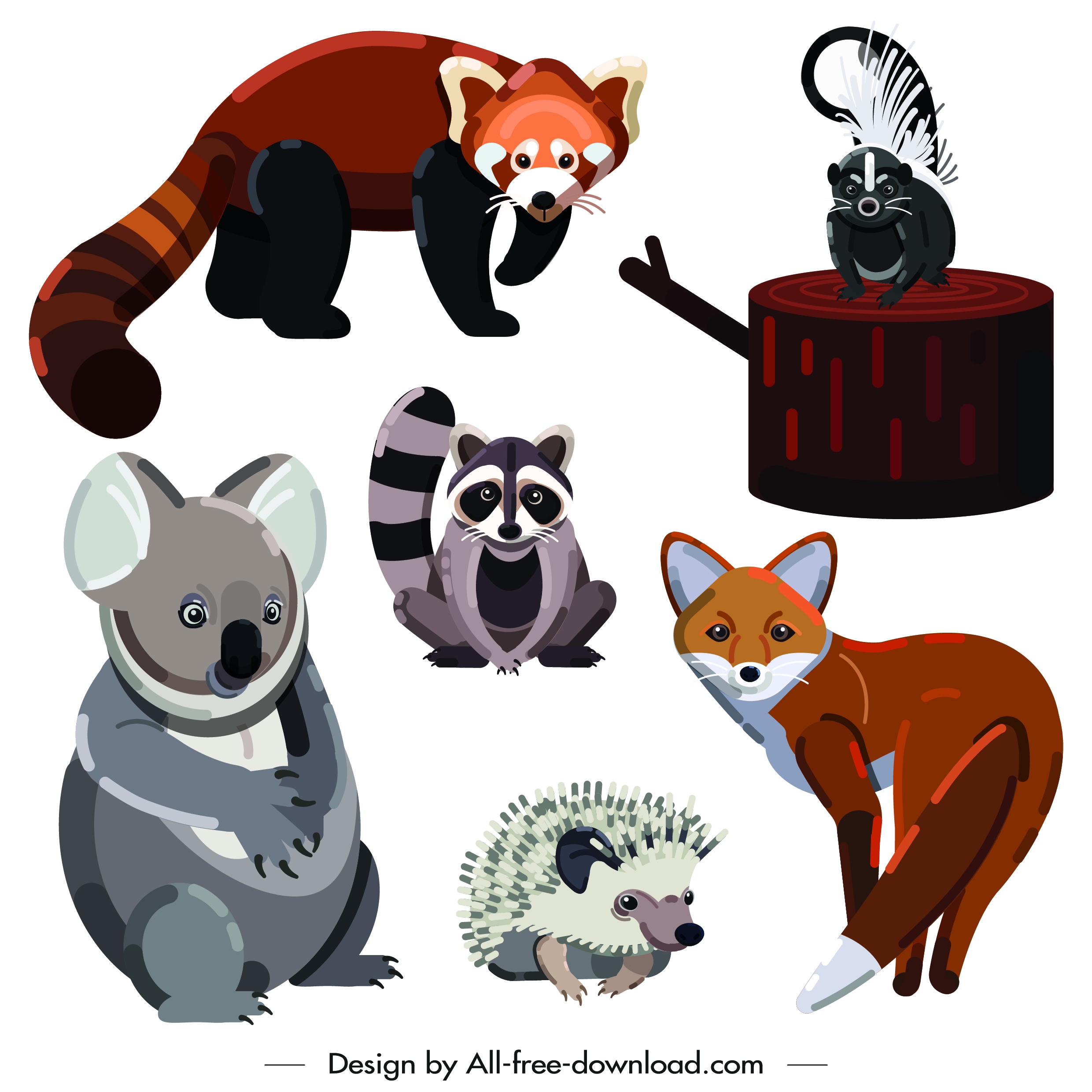 wild animals icons cute cartoon design