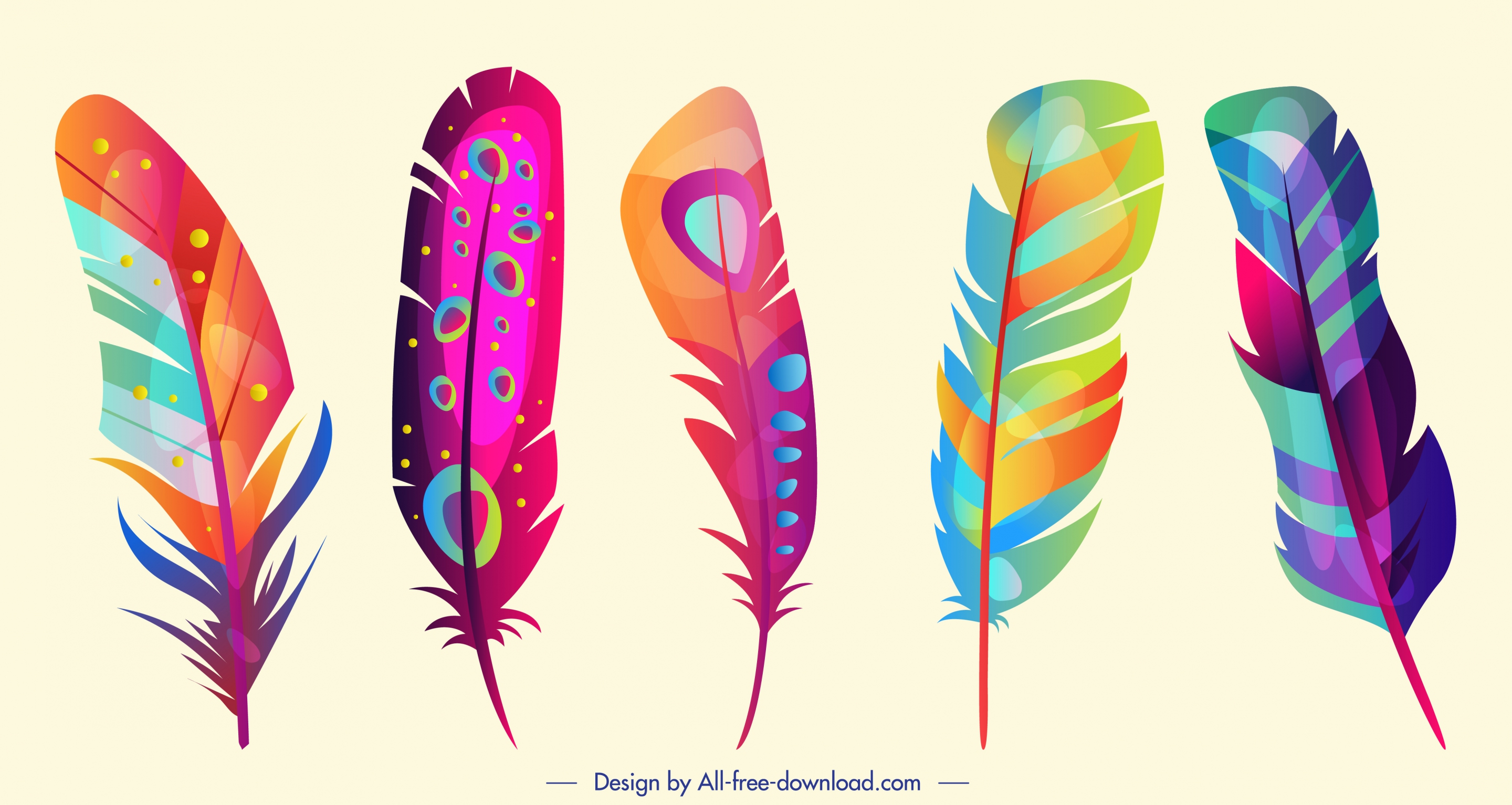 feathers icons colorful vertical design