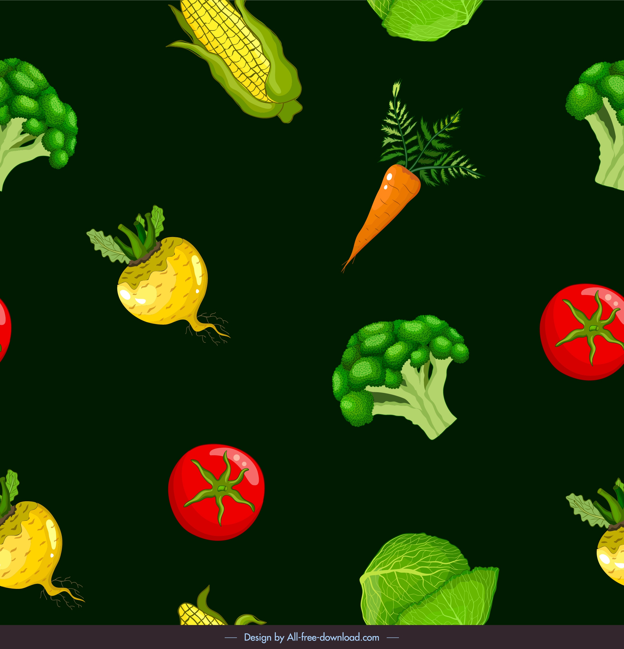 vegetable pattern template dark colorful repeating icons decor