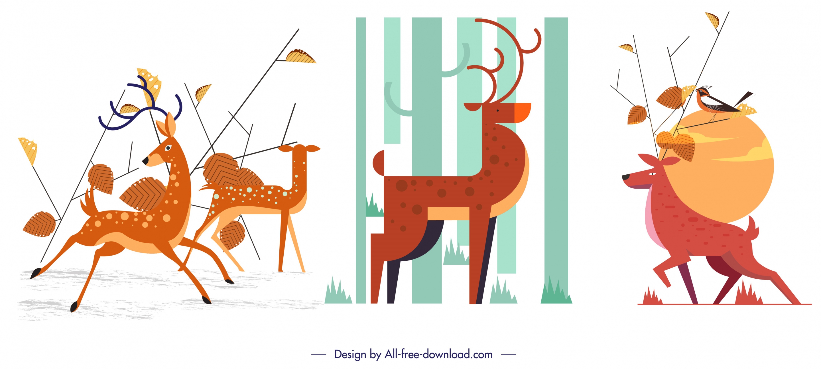 reindeer background sets colored classical cartoon design