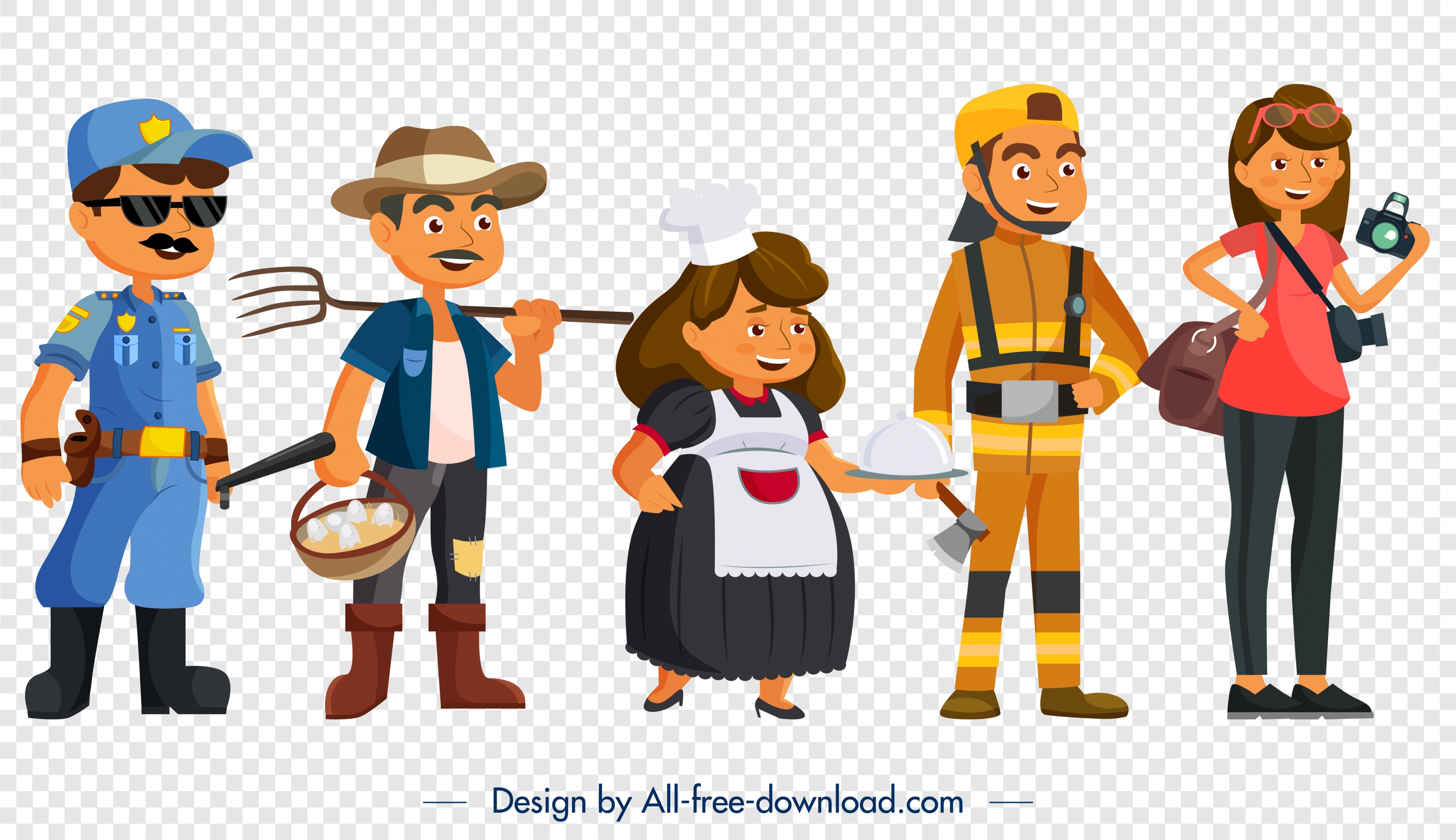 profession icons police farmer waiter journalist woodman symbols