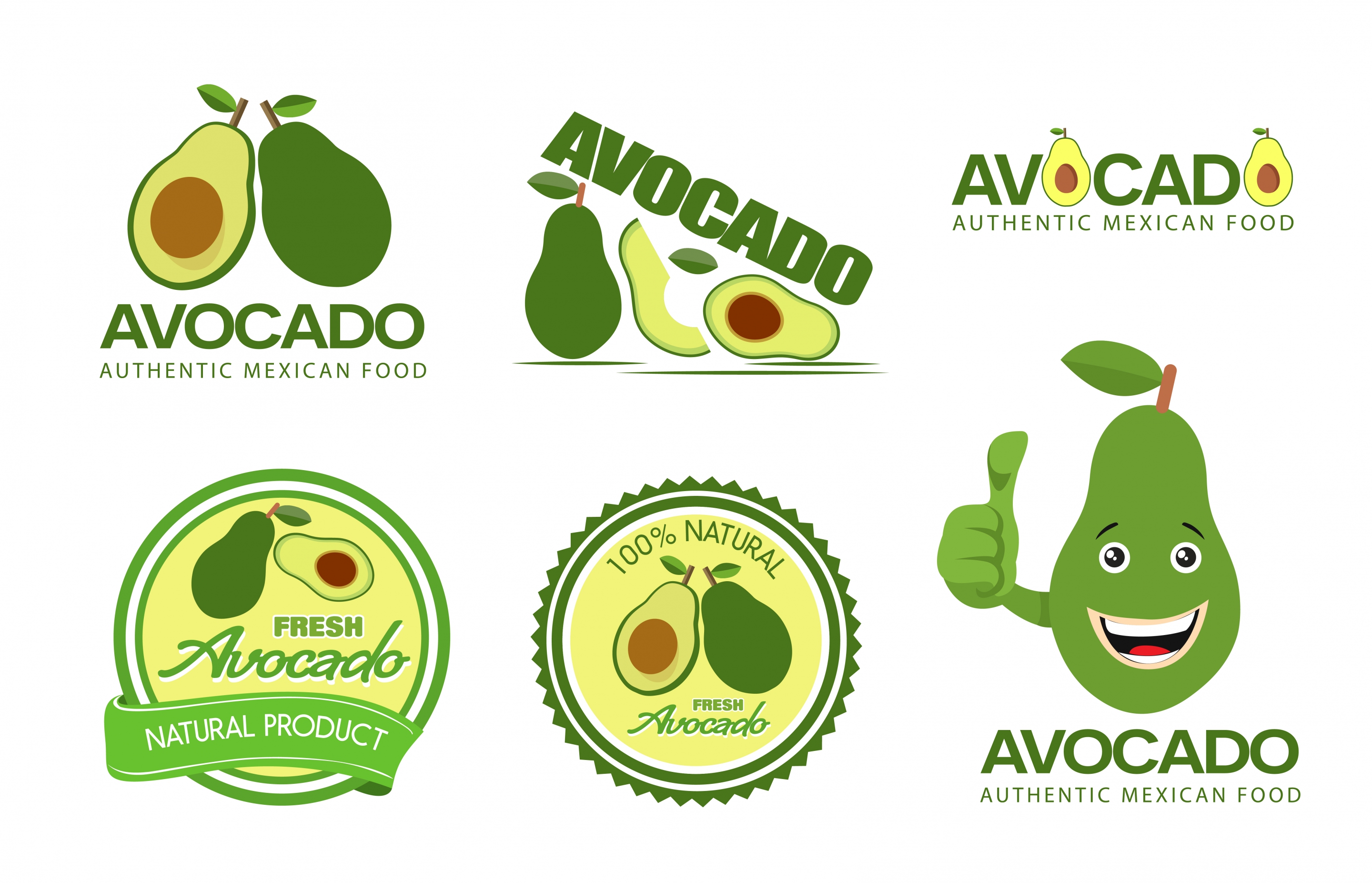 avocado logotypes various green shapes isolation