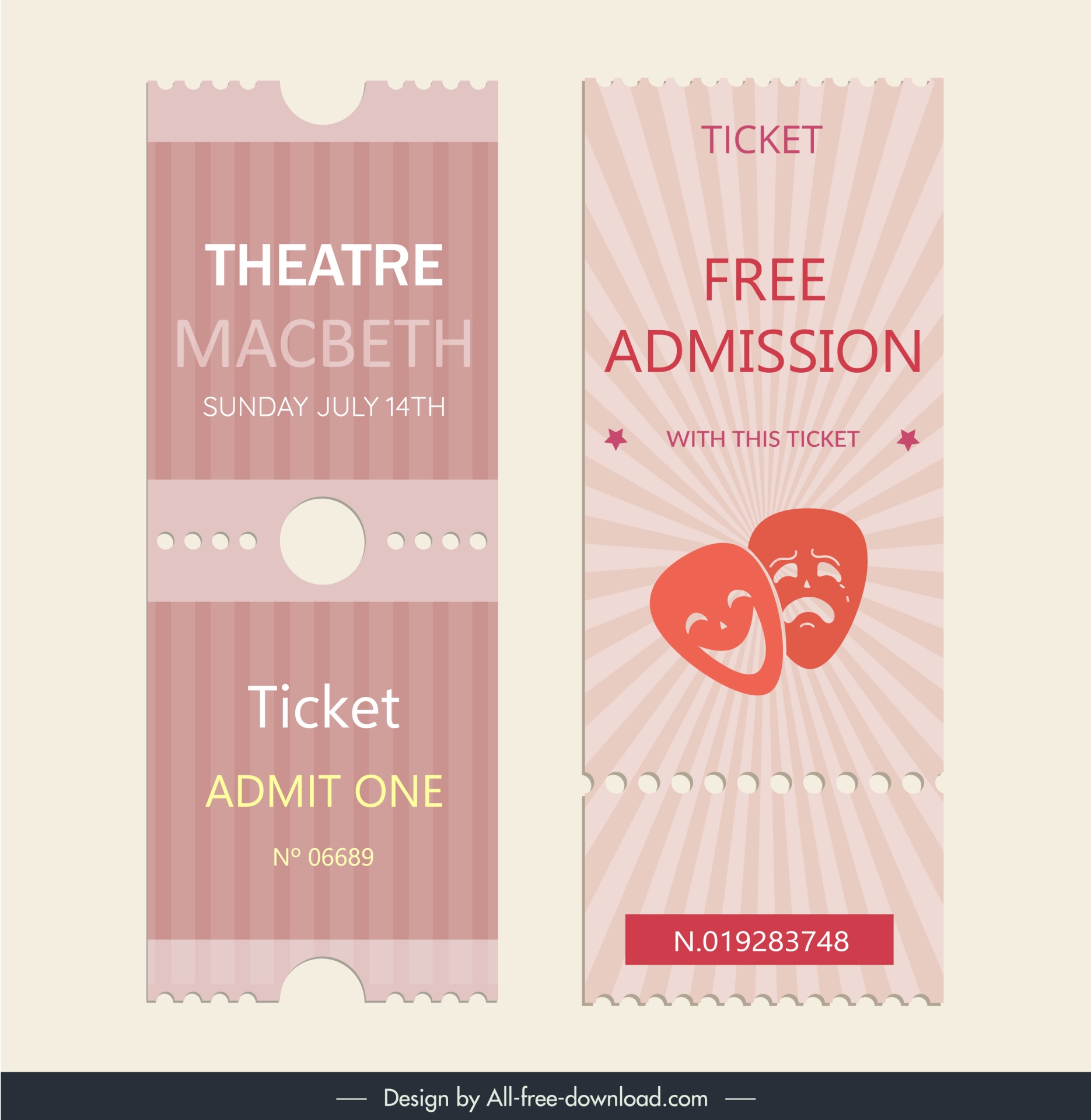 cinema ticket templates elegant classic rays masks stripes