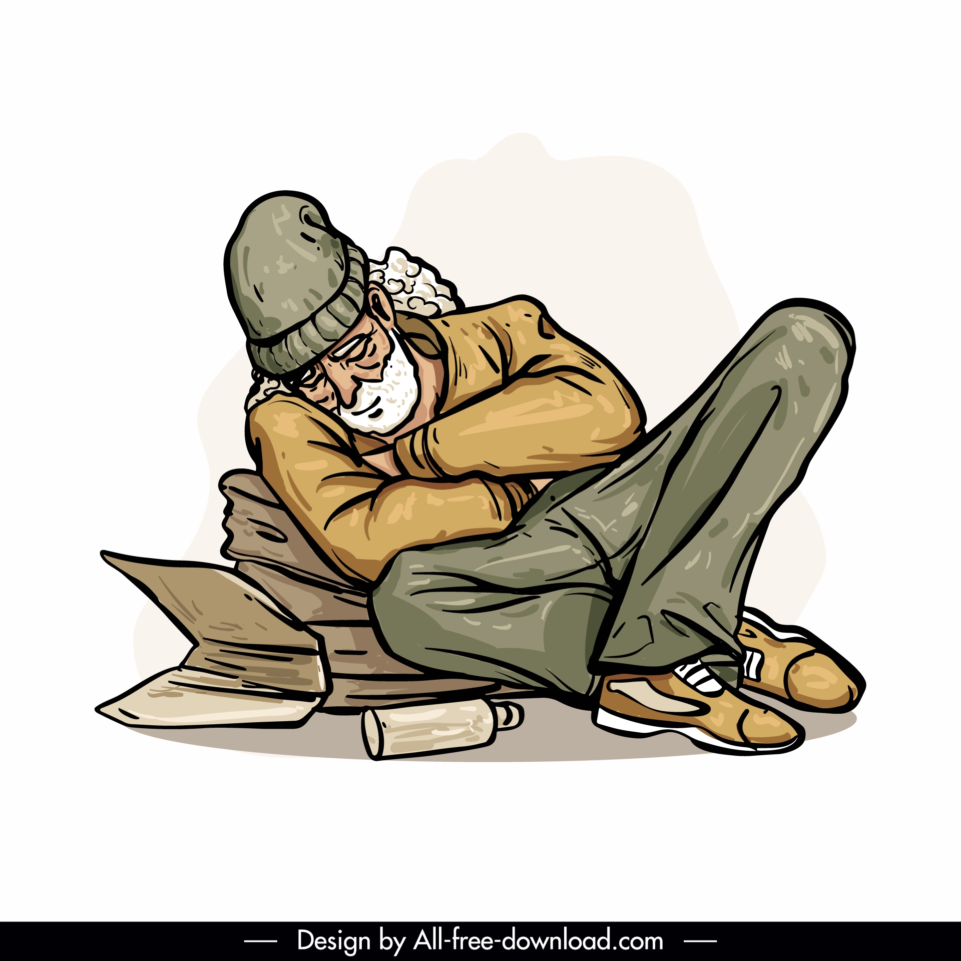 homeless man design elements handdrawn sleeping gesture