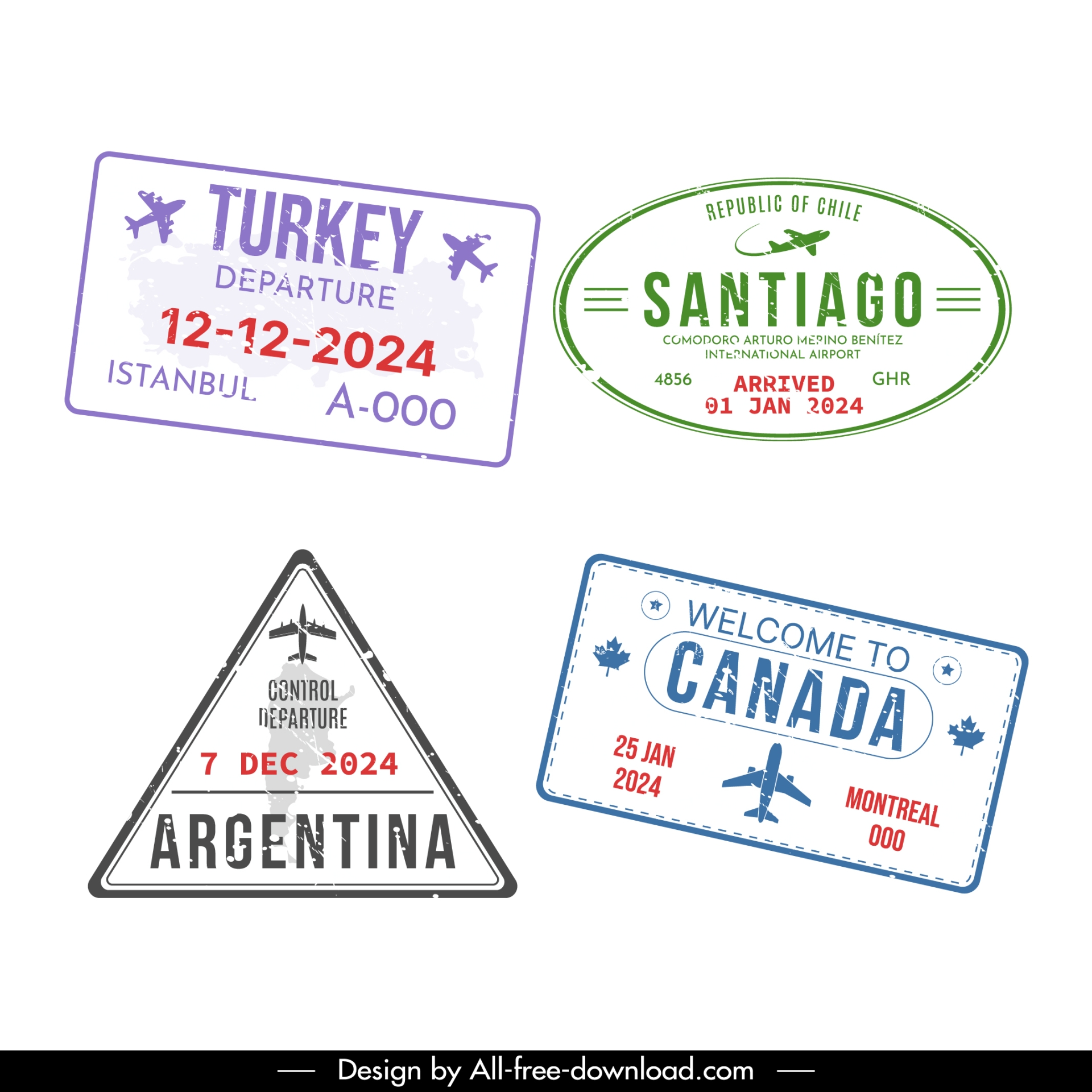 visa stamp templates flat classical geometric shapes