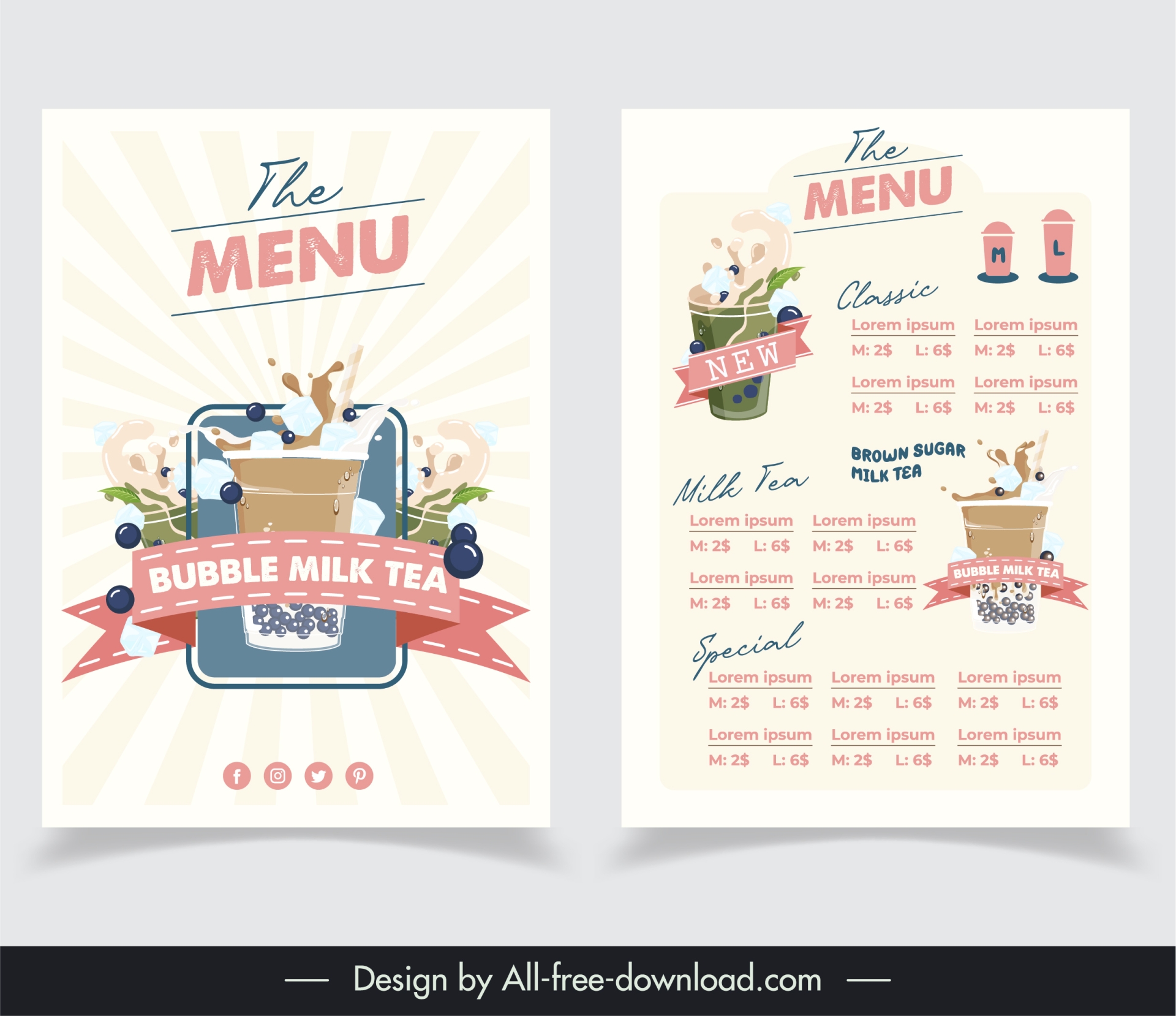 bubble milk tea matcha menu template elegant design