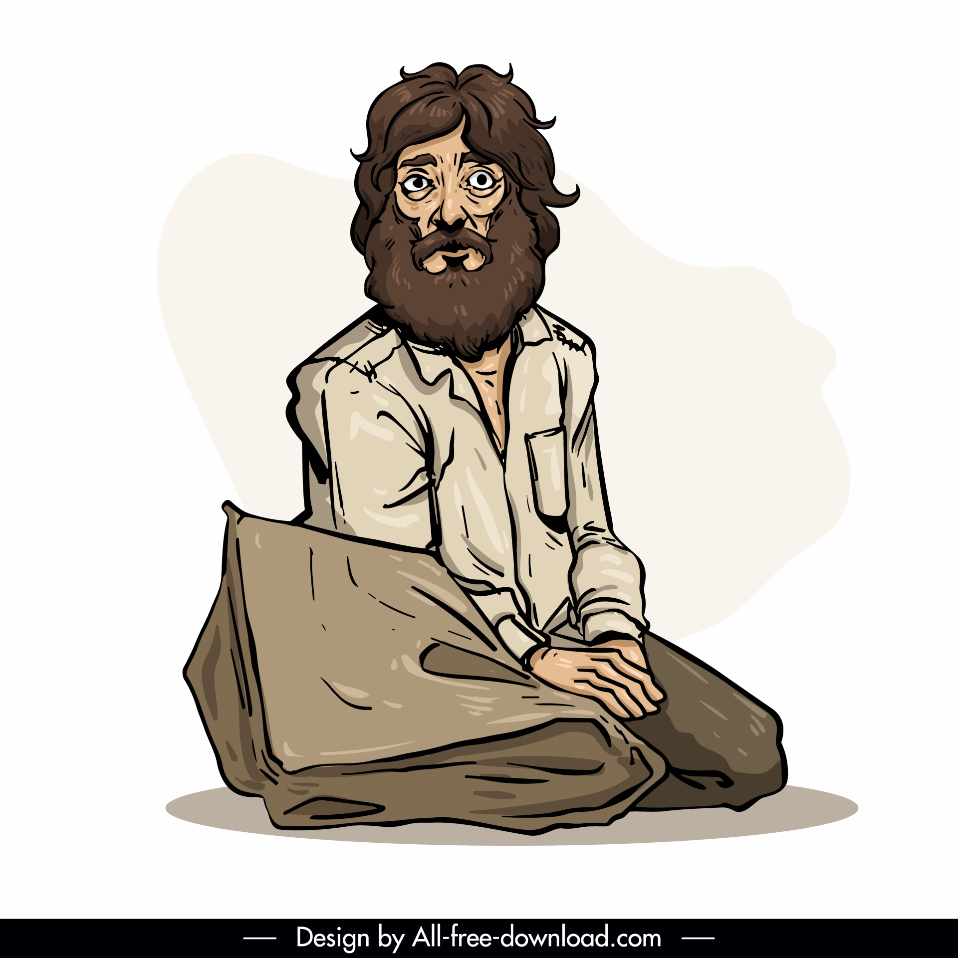 homeless man design elements classic handdrawn cartoon