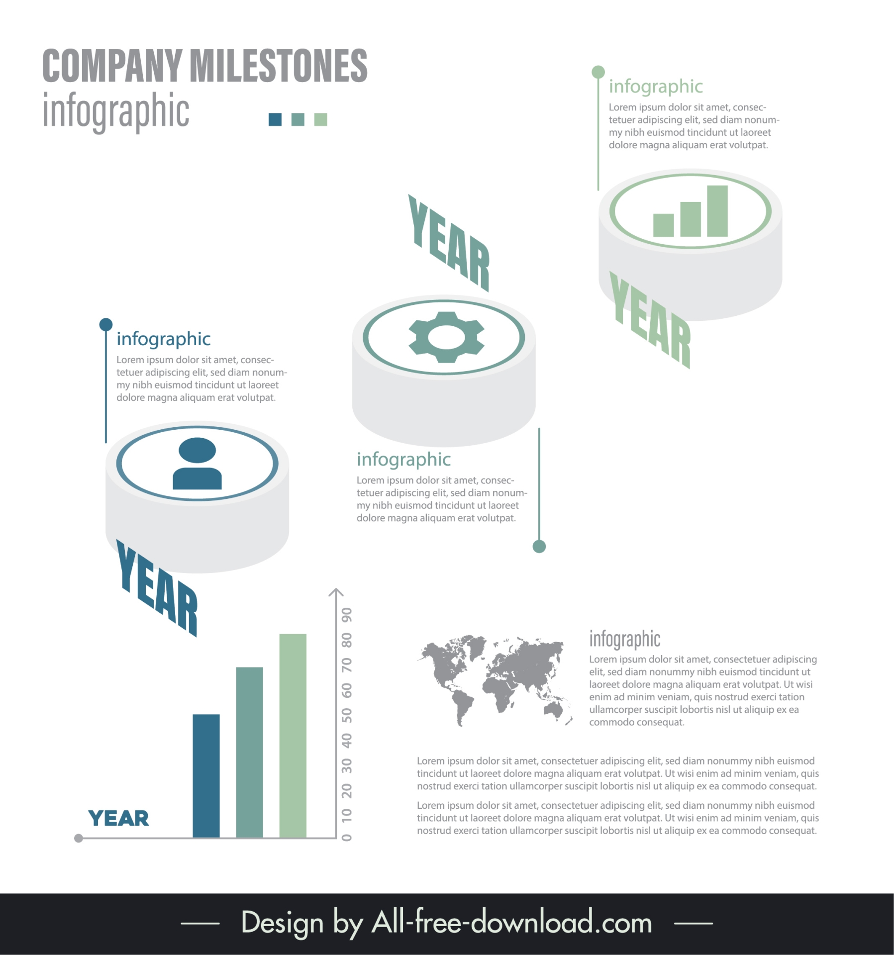 milestones infographic template 3d flat chart world map