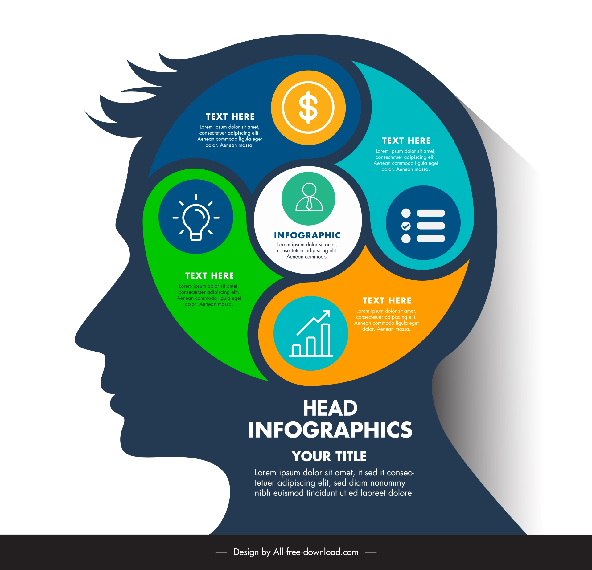 head infographic template silhouette face ui circles layout